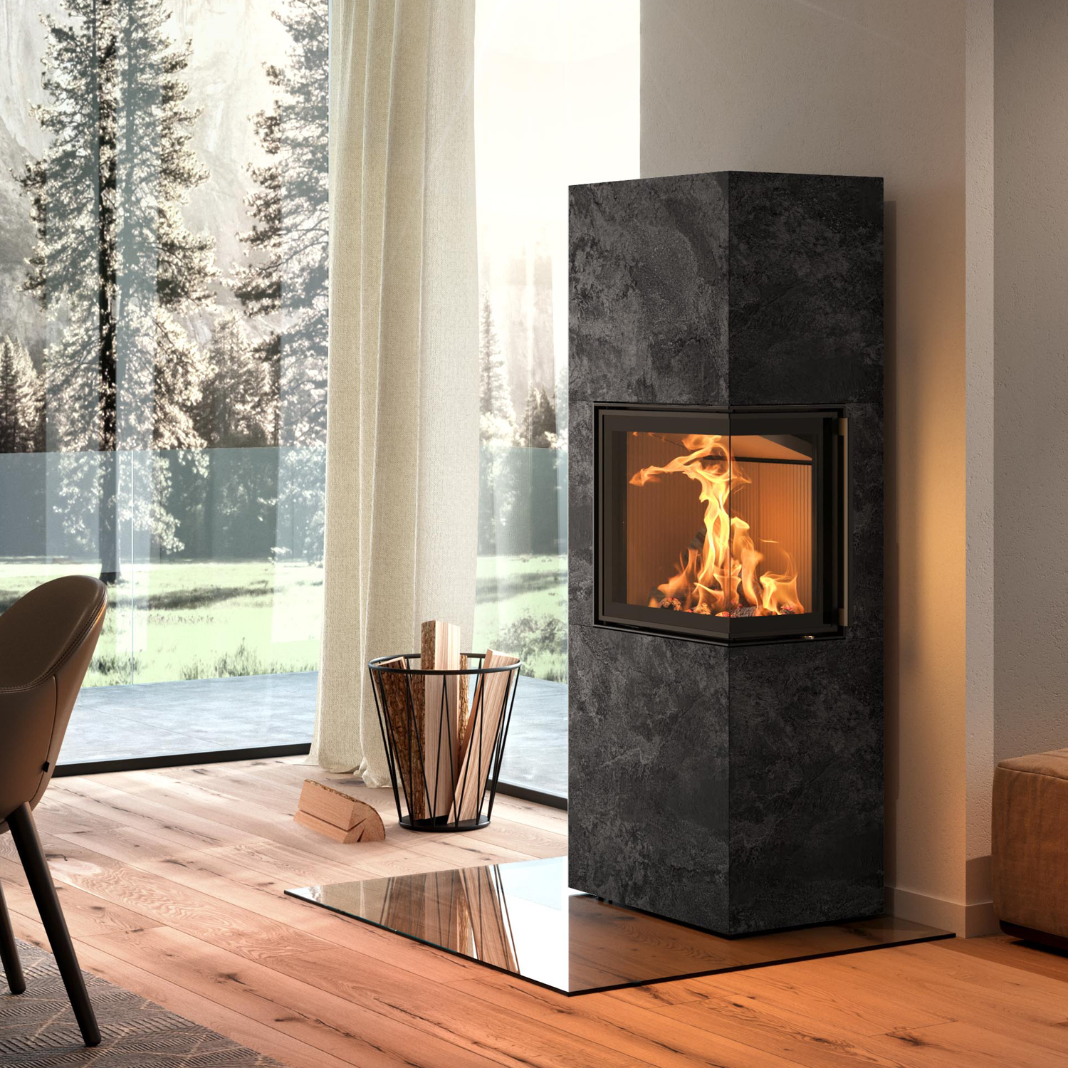 Spartherm Lungo 2R Kaminofen Keramik Krater riverwashed