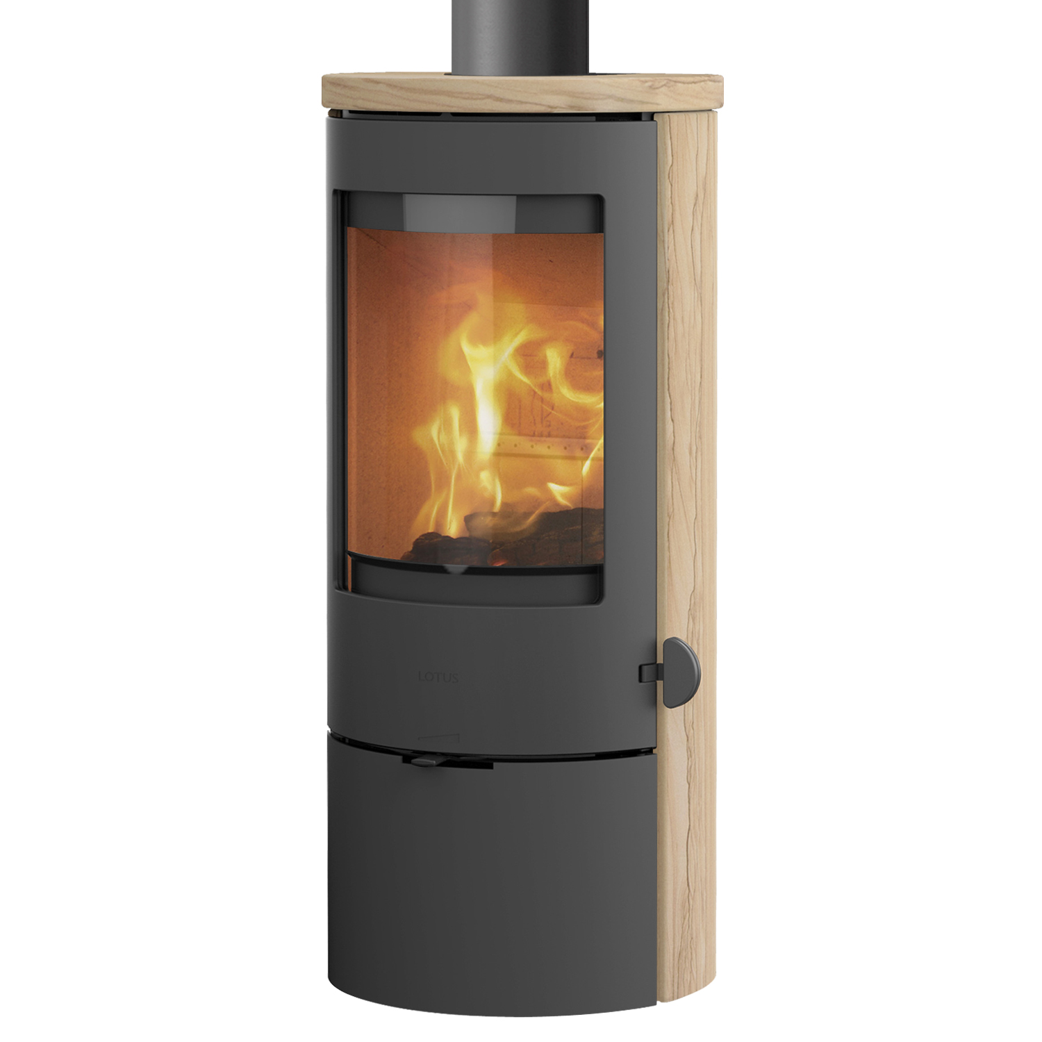 Lotus Prestige Basic Sand Kaminofen, Tür Grau, Rauchabgang oben Lotus Prestige Basic Sand Kaminofen, Tür Grau, Rauchabgang oben