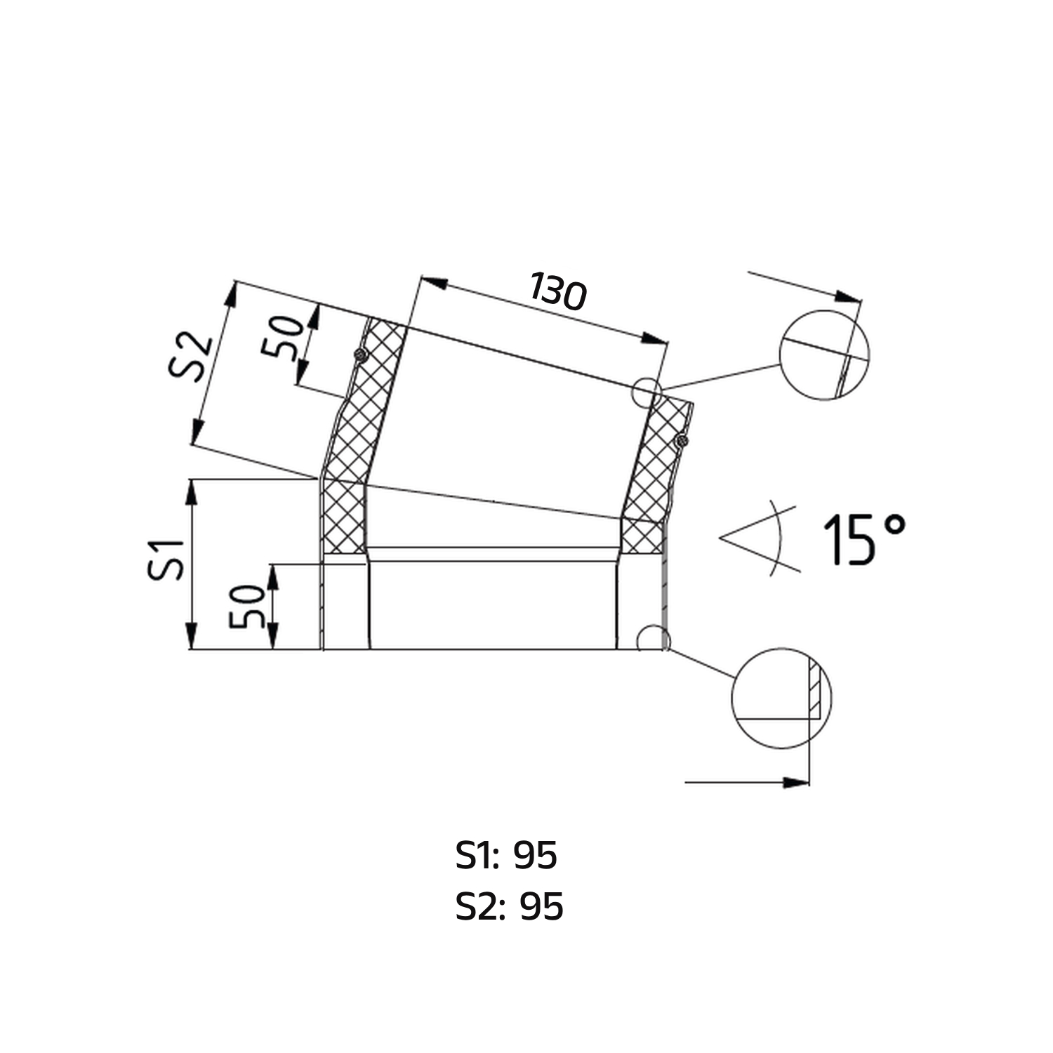 Raik Bogen LS DUO Durchmesser 130/15° eingezogen 2-tlg 95/95 mit Dichtung schwarz
