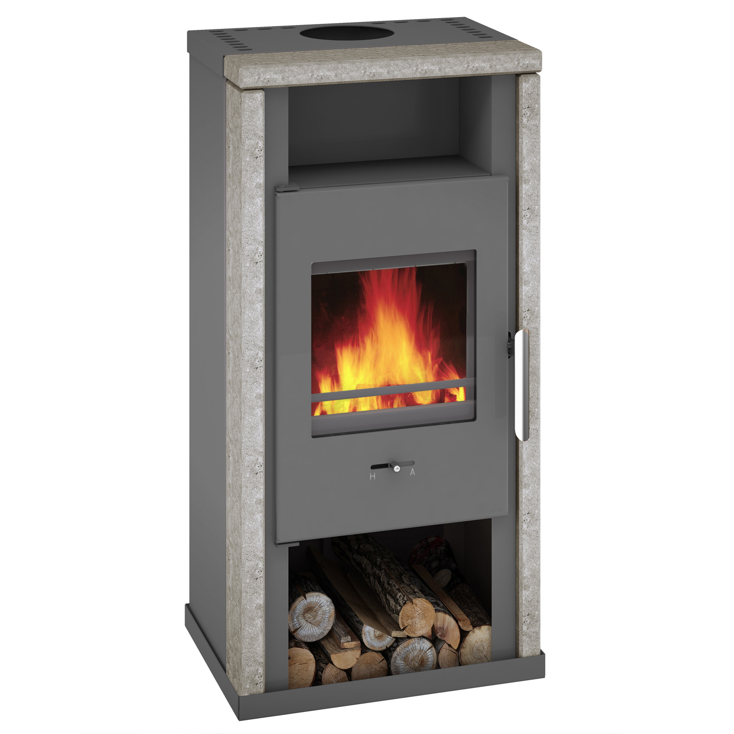 Wamsler Yuna Kaminofen Stahl grau/ Naturstein