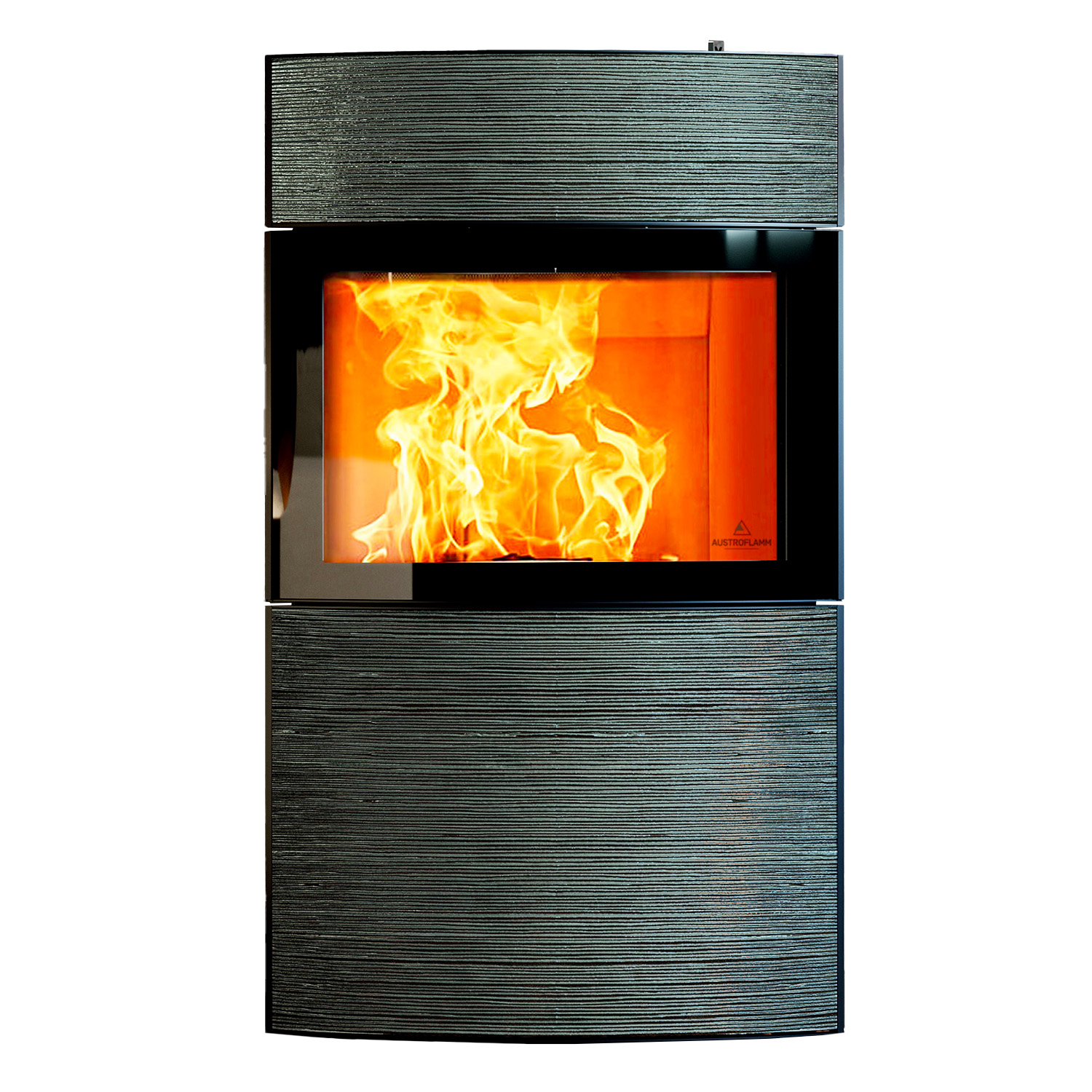 Austroflamm Fynn Xtra 2.0 Kaminofen Stahl Schwarz / Keramik Turmalin Rille Glänzend