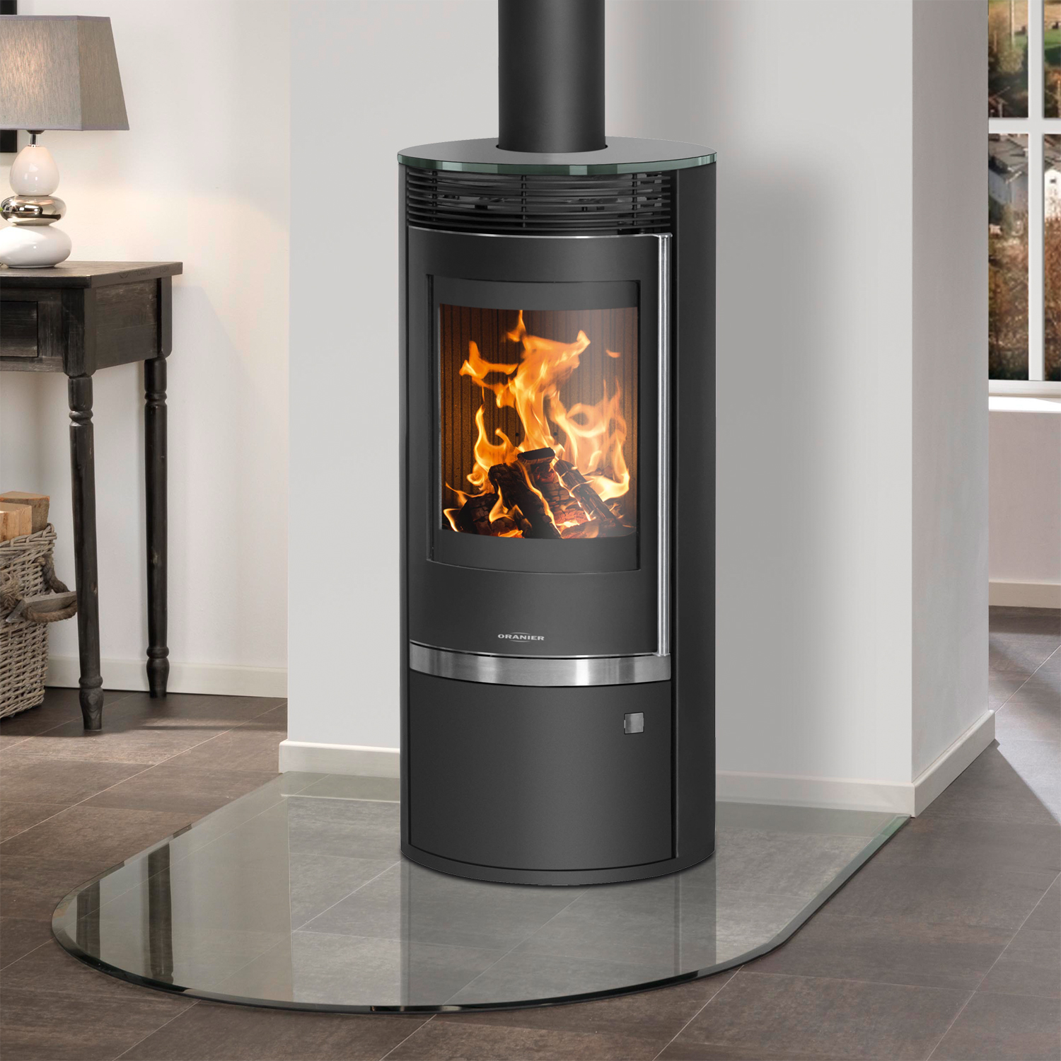 Oranier Rota Top 2.0 Kaminofen Stahl Schwarz mit Glas-Abdeckplatte