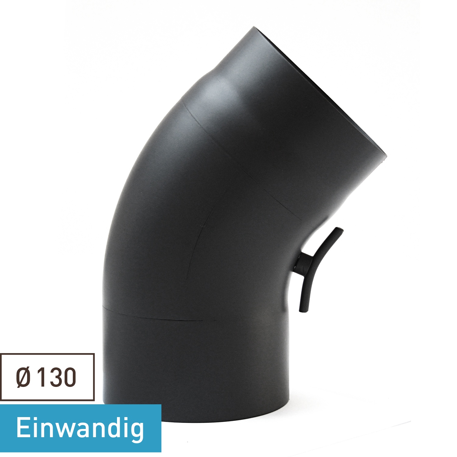 Raik Basic Rauchrohrbogen 130mm schwarz 45° gezogen mit Tür für Rauchrohr / Ofenrohr