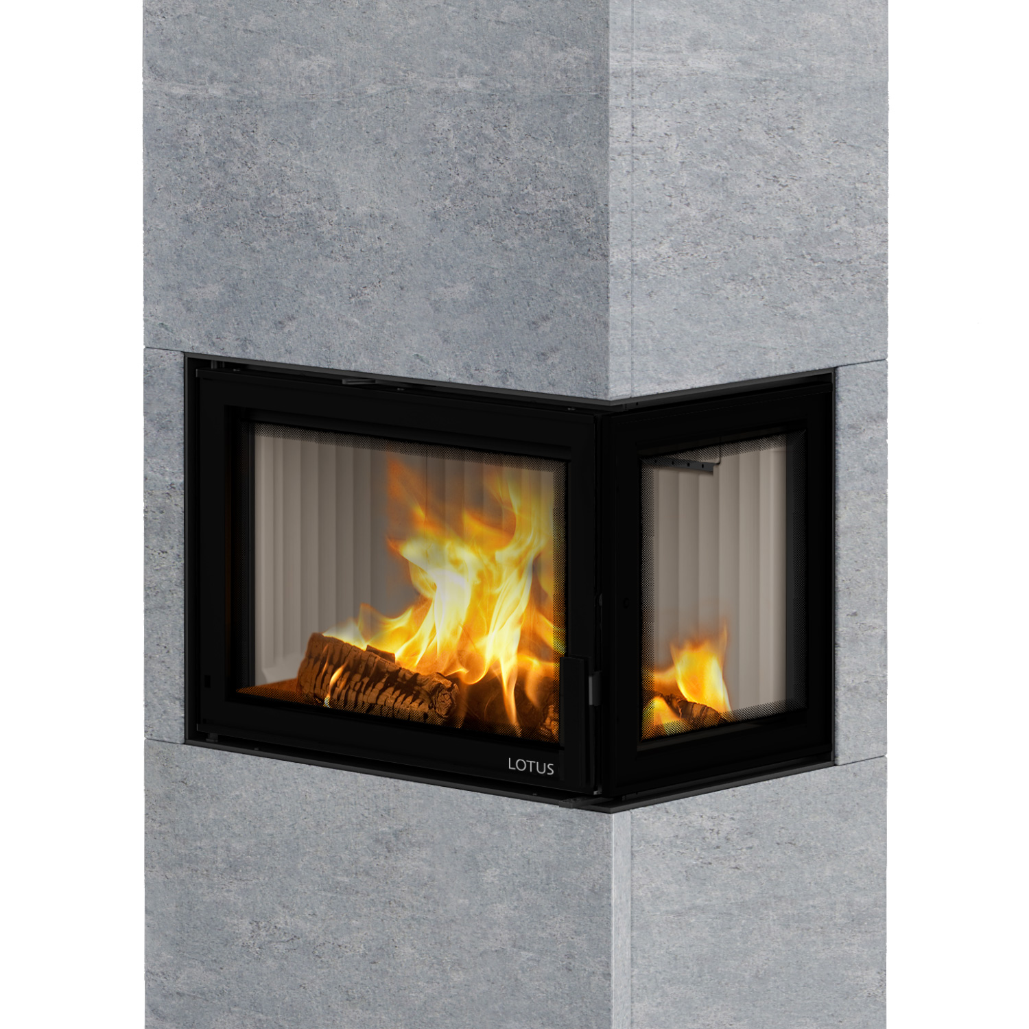 Lotus Visto R Kaminofen Speckstein, Seitenglas rechts, Rauchabgang oben