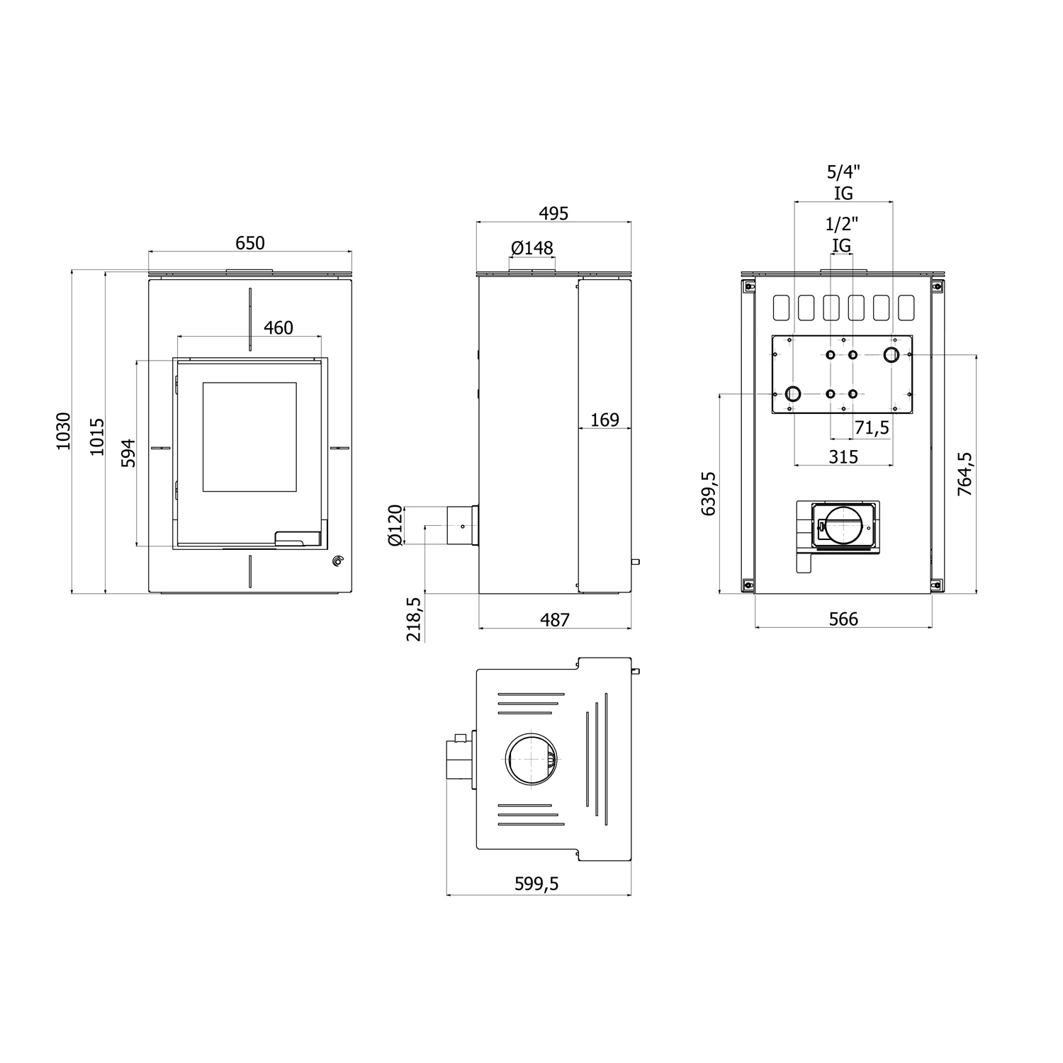 Aquaflam Vario Saporo Manual Wasserführender Kaminofen Olive 11/7 kW
