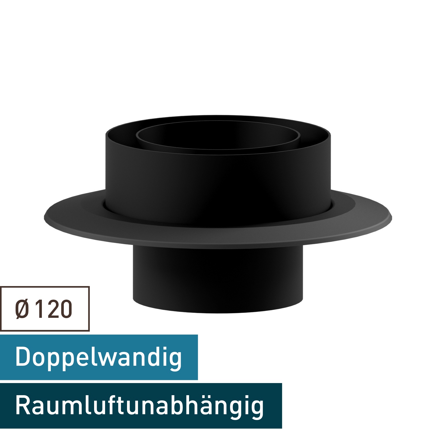 Raik Lifestyle DUO Schornsteinanschlussstück 120mm schwarz mit Rosette für Rauchrohr / Ofenrohr