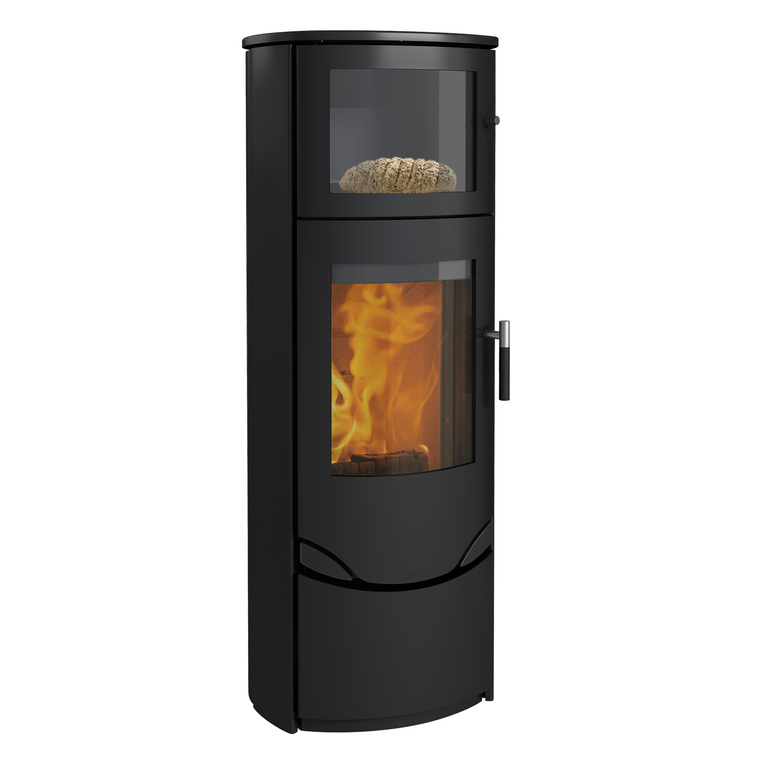 Lotus Prio 7 Kaminofen Schwarz mit Backfach, Rauchabgang hinten