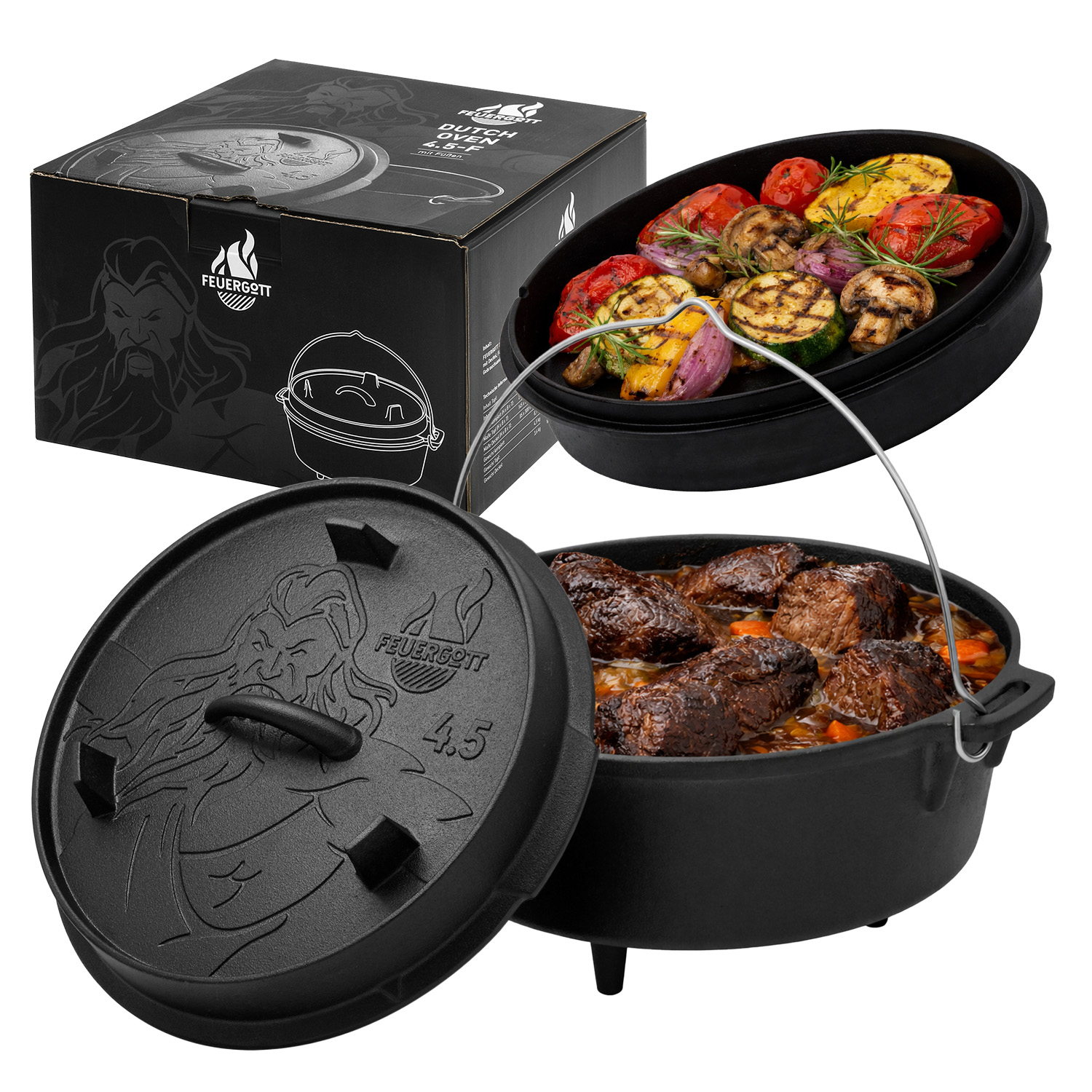 FEUERGOTT Dutch Oven 4,5 l mit Füßen