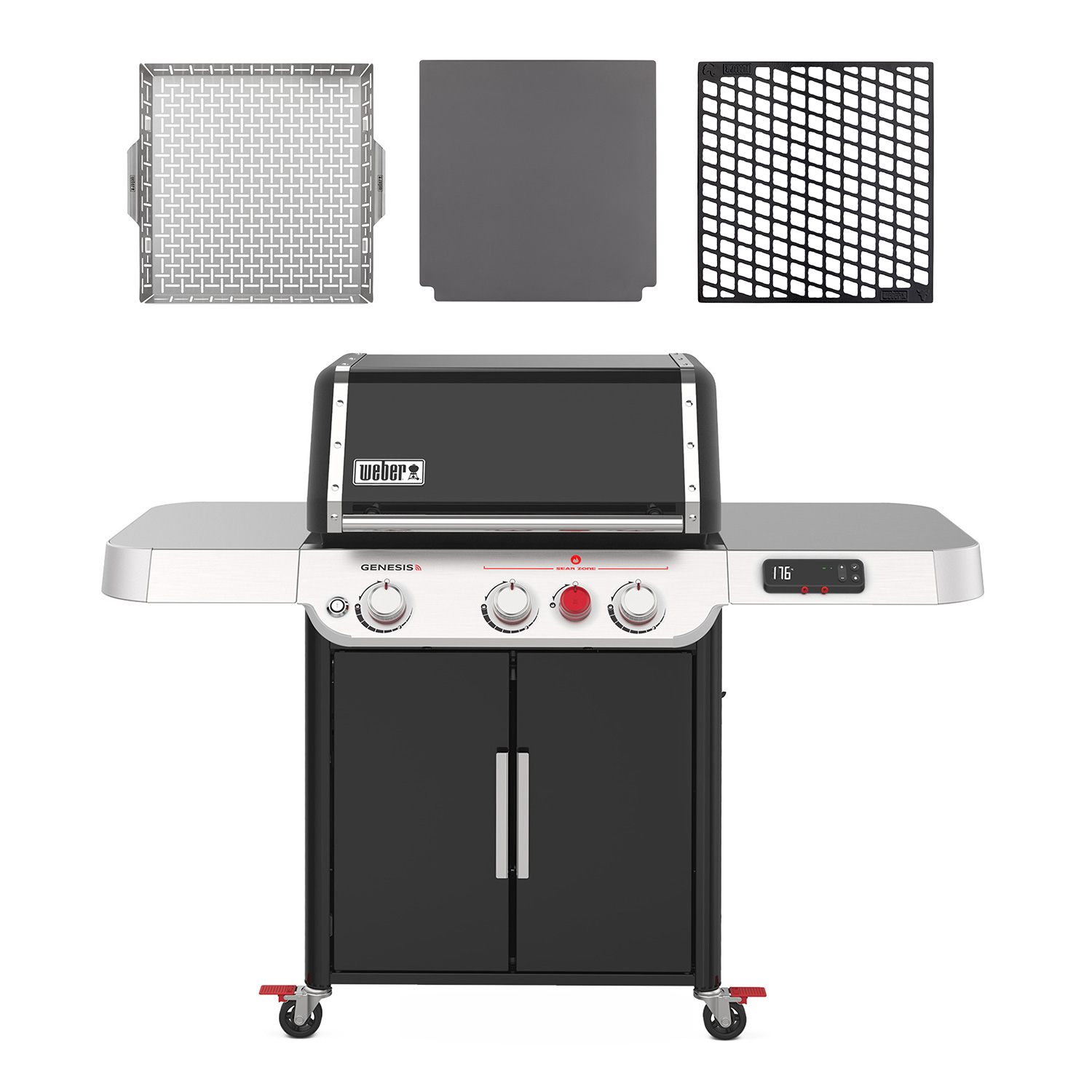 Weber Genesis EX-325S Smart Gas-Grillstation Schwarz + CRAFTED Grillkorb + CRAFTED Glasierter Pizzastein + CRAFTED Sear Grate Weber Genesis EX-325S Smart Gas-Grillstation Schwarz + CRAFTED Grillkorb + CRAFTED Glasierter Pizzastein + CRAFTED Sear Grate