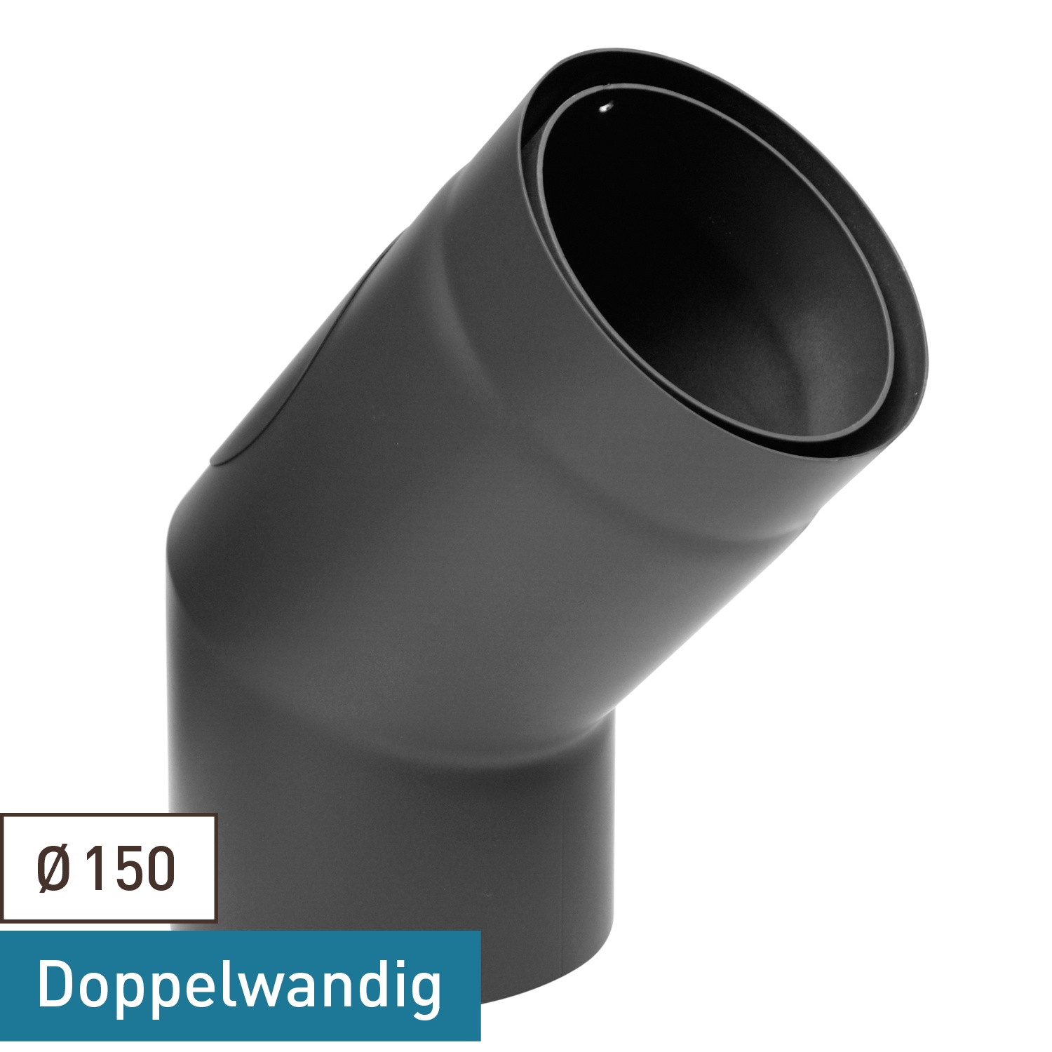 Raik Izoker Rauchrohrbogen 150mm schwarz doppelwandig 45° mit Tür für Rauchrohr / Ofenrohr