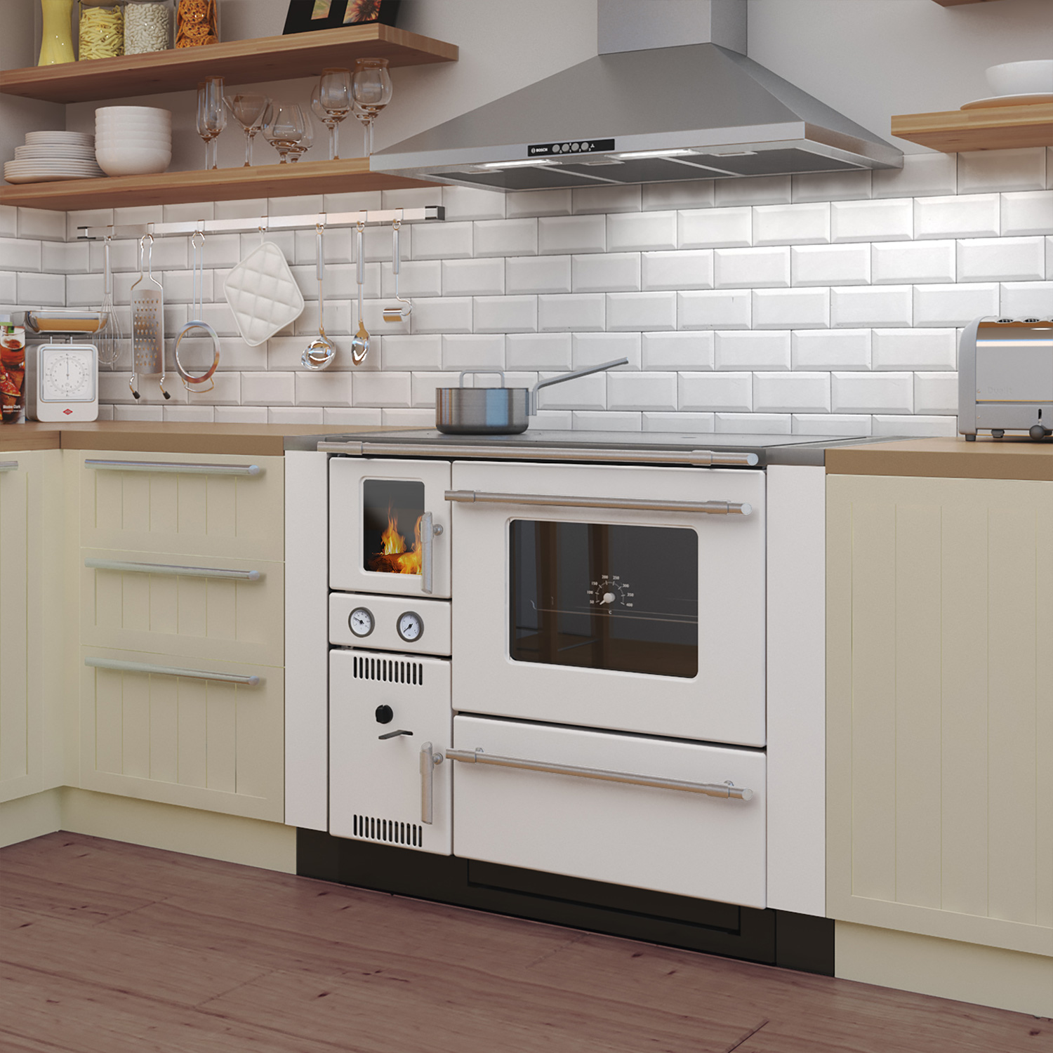 Wamsler K 148 Küchenofen wasserführend Weiß/Matt, Rauchrohr rechts Wamsler K 148 Küchenofen wasserführend Weiß/Matt, Rauchrohr rechts