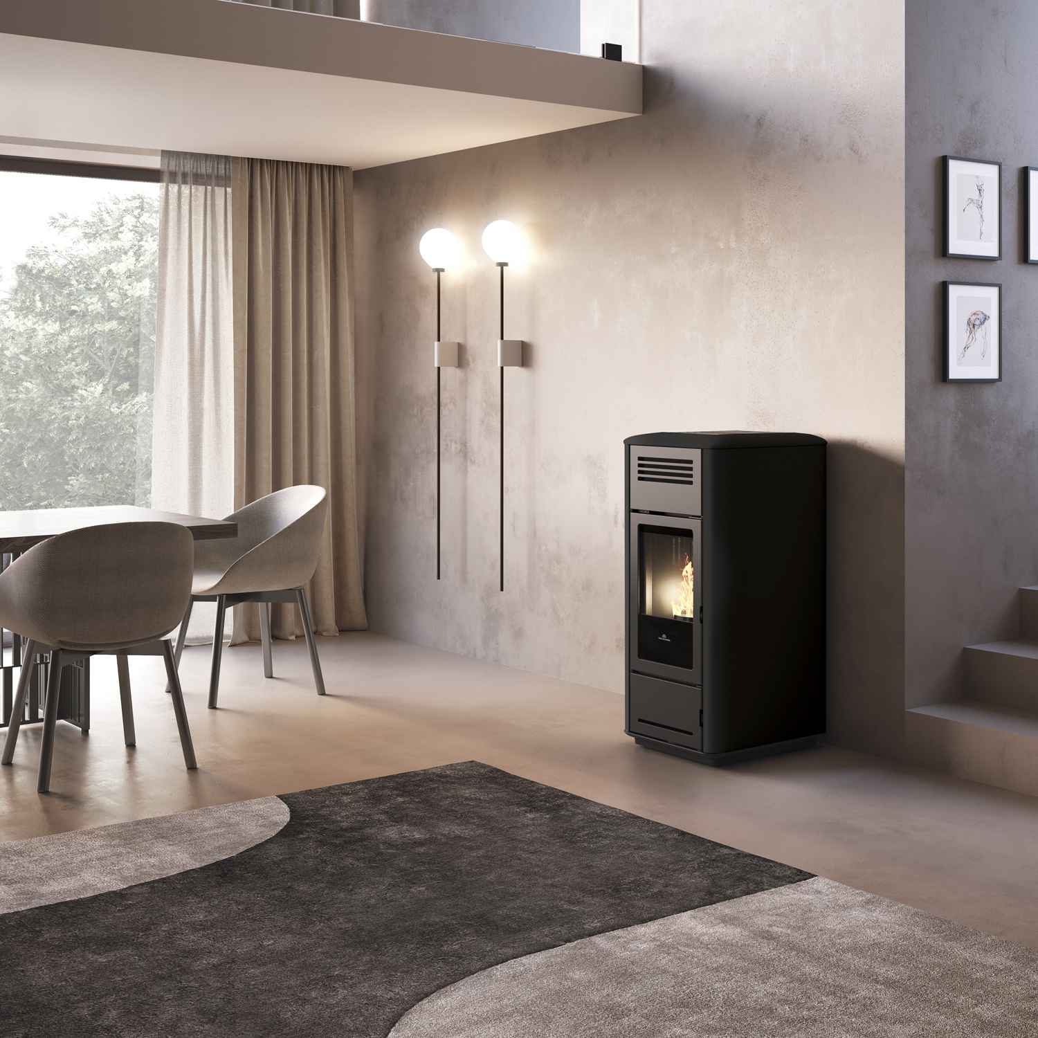 Edilkamin Milla H 12 EVO wasserführender Pelletofen Stahl glänzend Schwarz