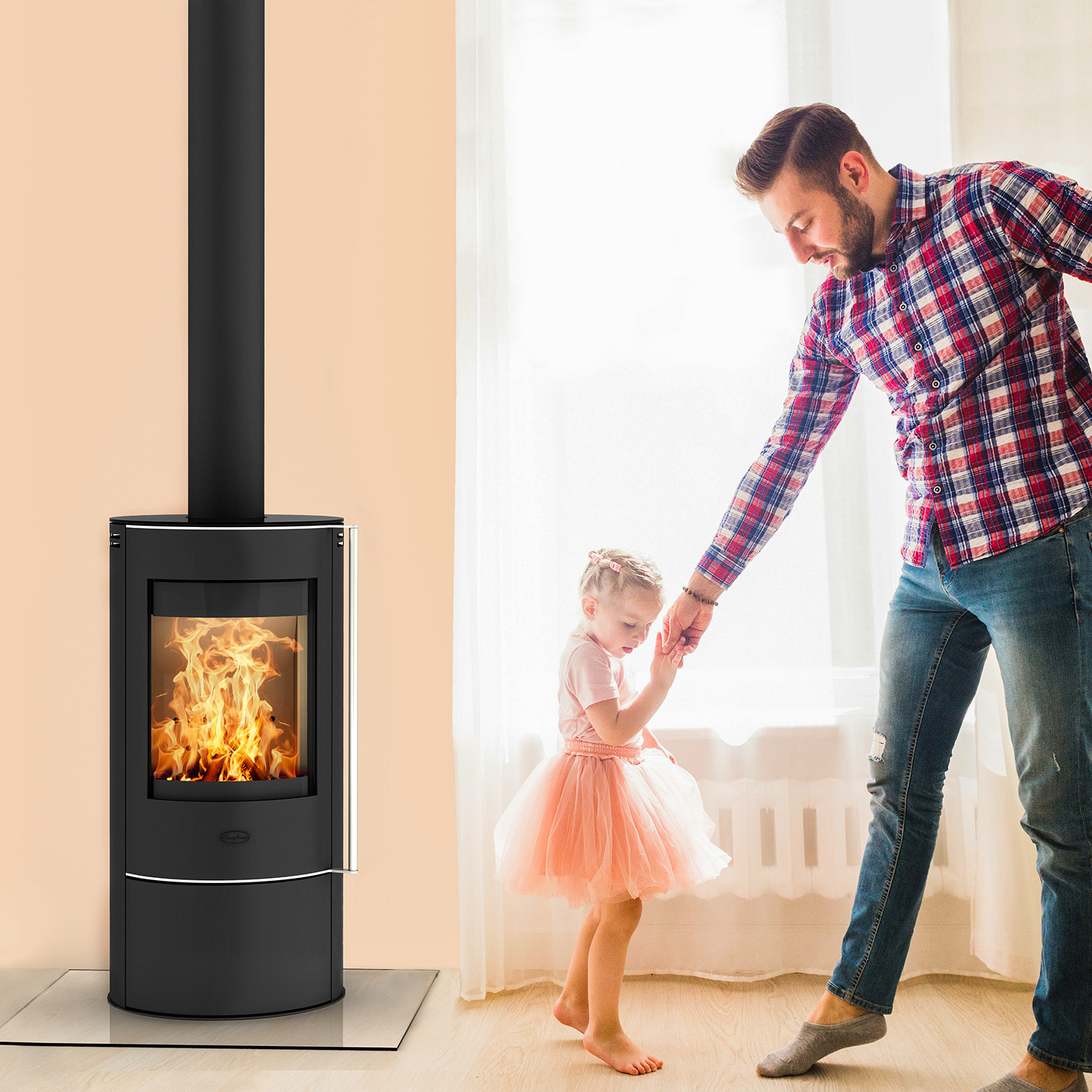 Fireplace Elite Angerona Kaminofen Stahl Schwarz mit Abdeckplatte Glas