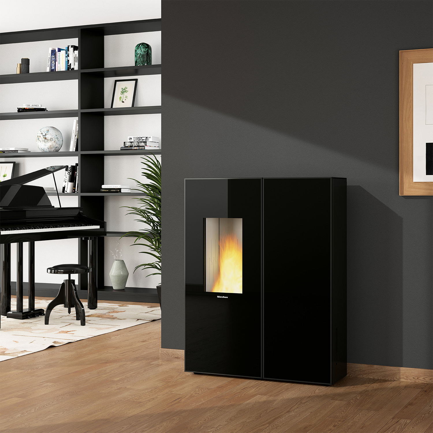 Extraflame Prestige Line Sharon Plus Crystal Pelletofen Schwarz
