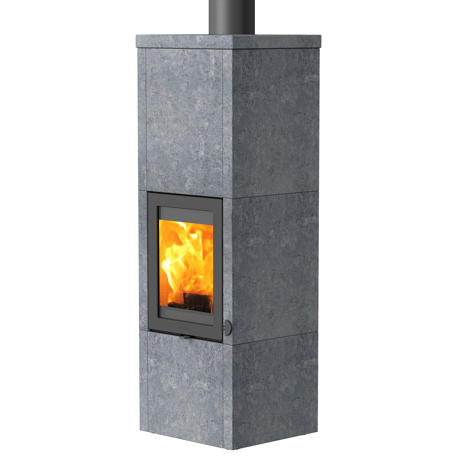 Lotus QM40 Kaminofen grau/ Speckstein inkl. PowerStones , RR oben / optional Griffvarianten