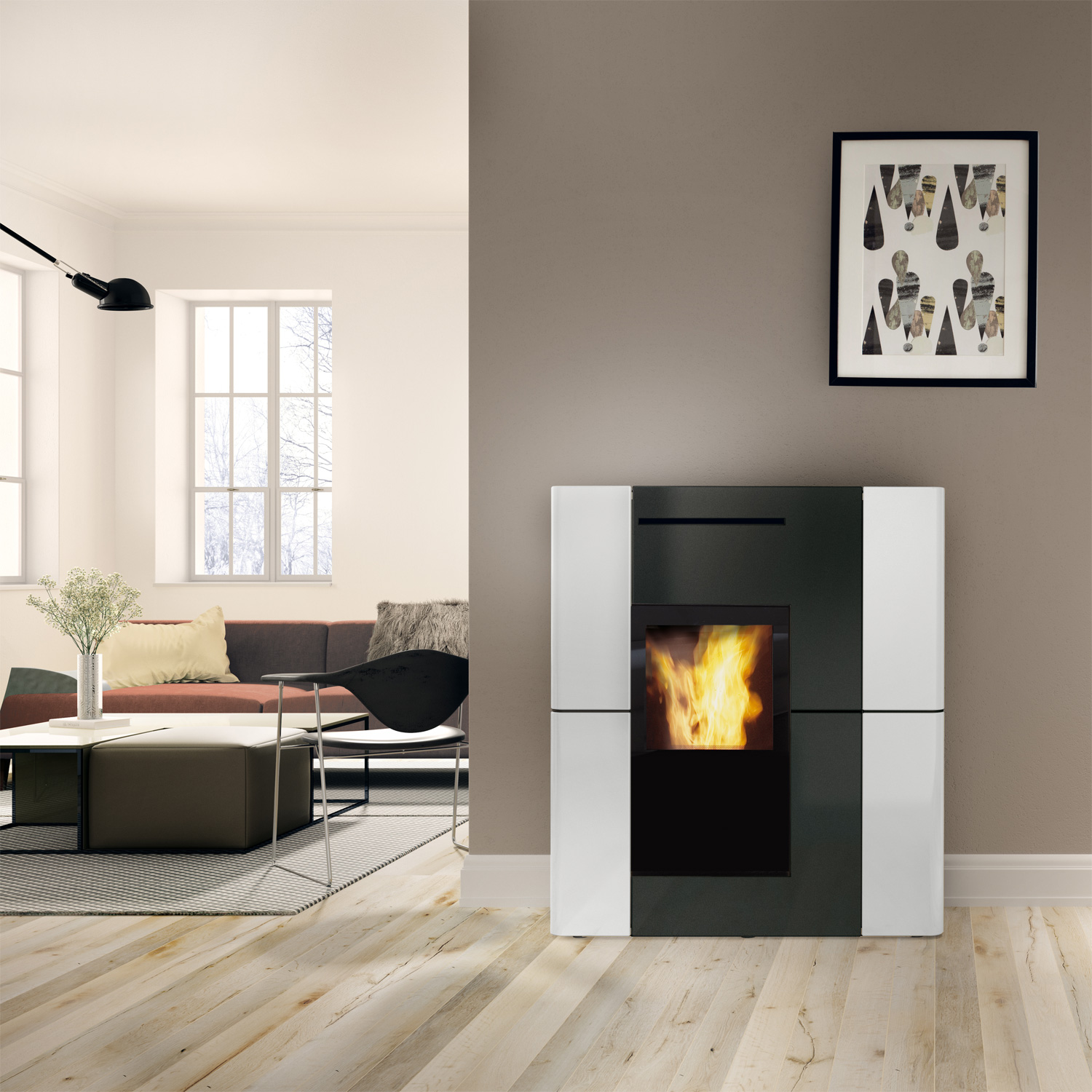 Edilkamin Blade H 23 Evo wasserführendender Pelletofen Keramik Mattweiß inkl. Kit R-FX