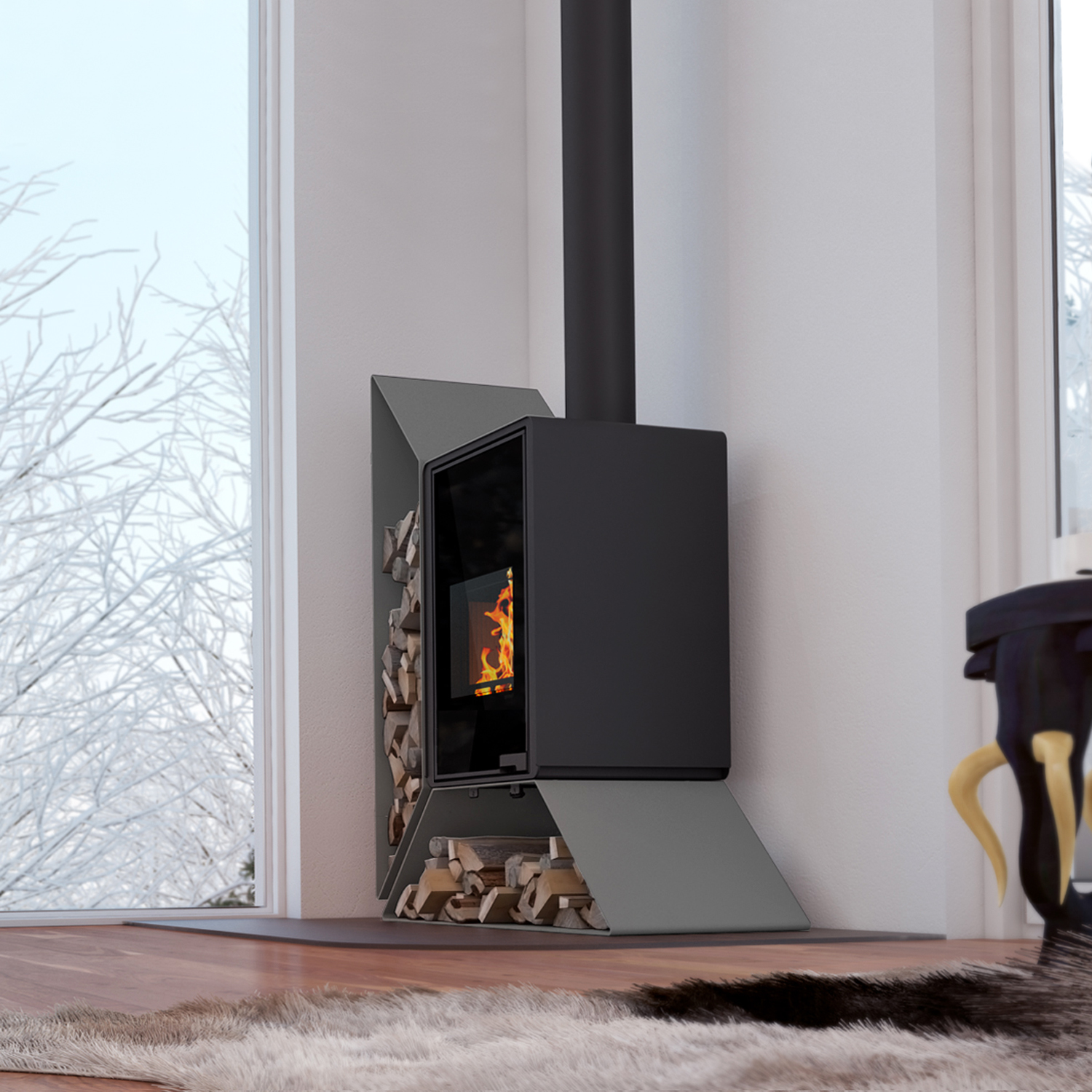 HS Flamingo Deluxe Kampa Kaminofen Grau Regal links