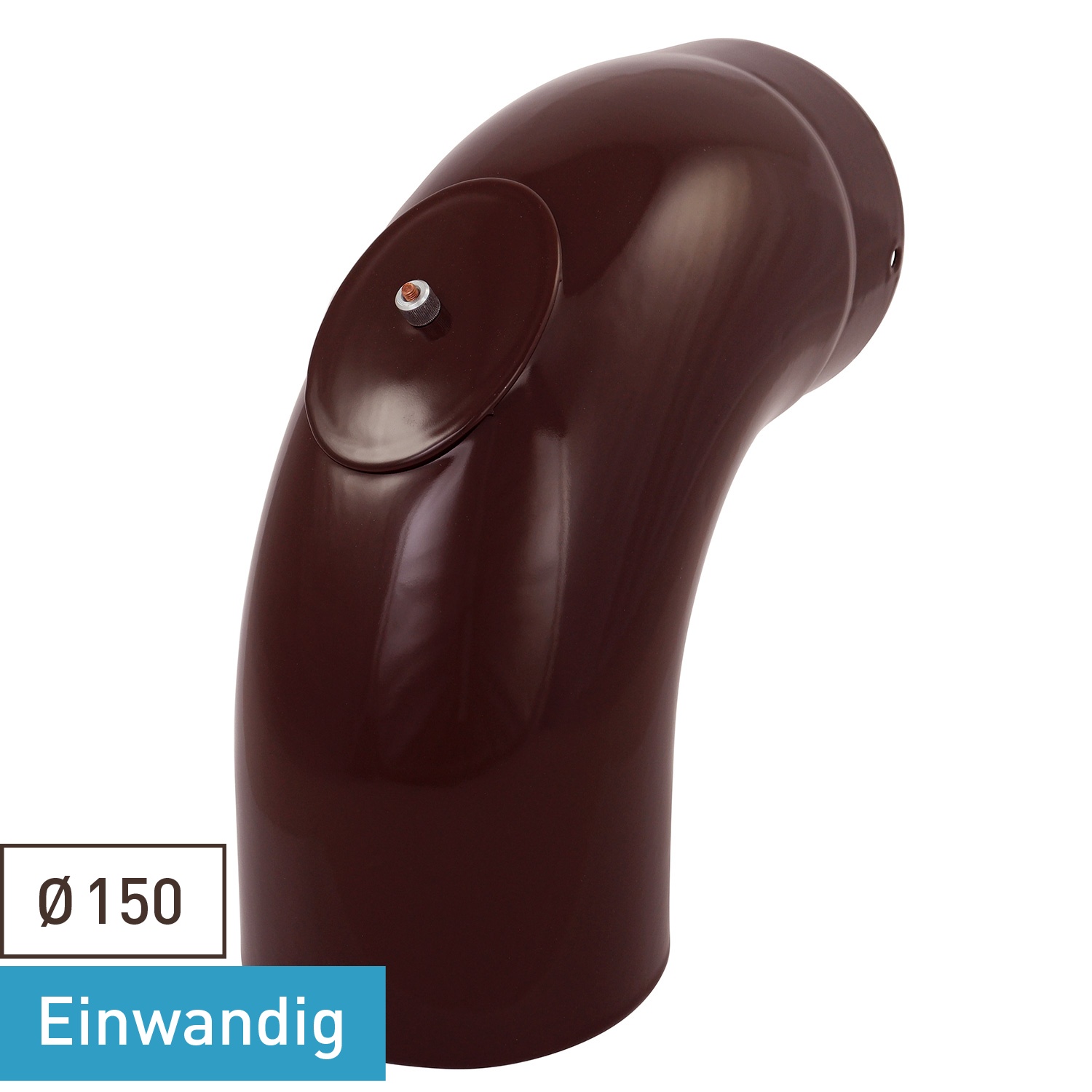 Raik Rauchrohrbogen / Ofenrohrbogen Emaille 150mm - 90° Bogen glatt Braun mit Reinigungsöffnung