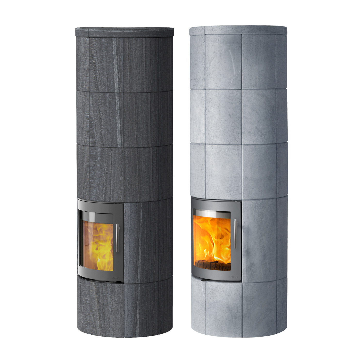 Lotus M3 Kaminofen Grau/ Indian Night, Rauchabgang hinten
