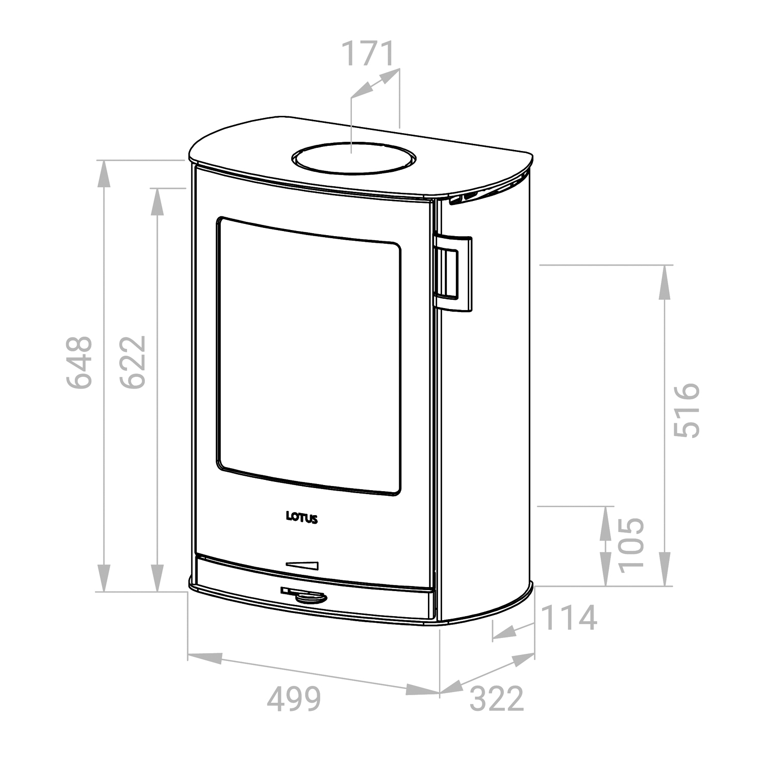 Lotus Jubilee Wall Kaminofen Stahl Schwarz, wandhängend