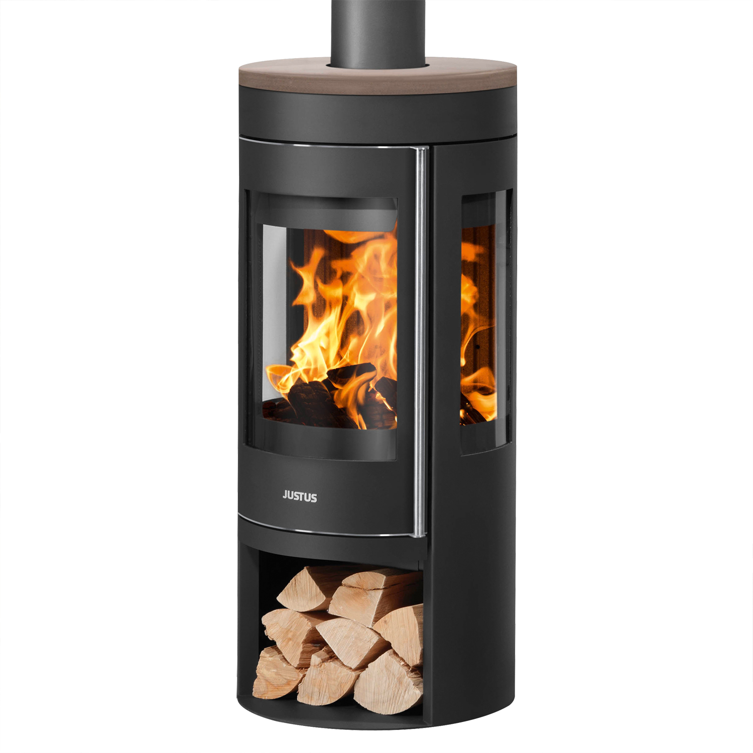 Justus Mino Trios 2.0 Kaminofen Stahl Schwarz mit Keramik-Abdeckplatte Grappa