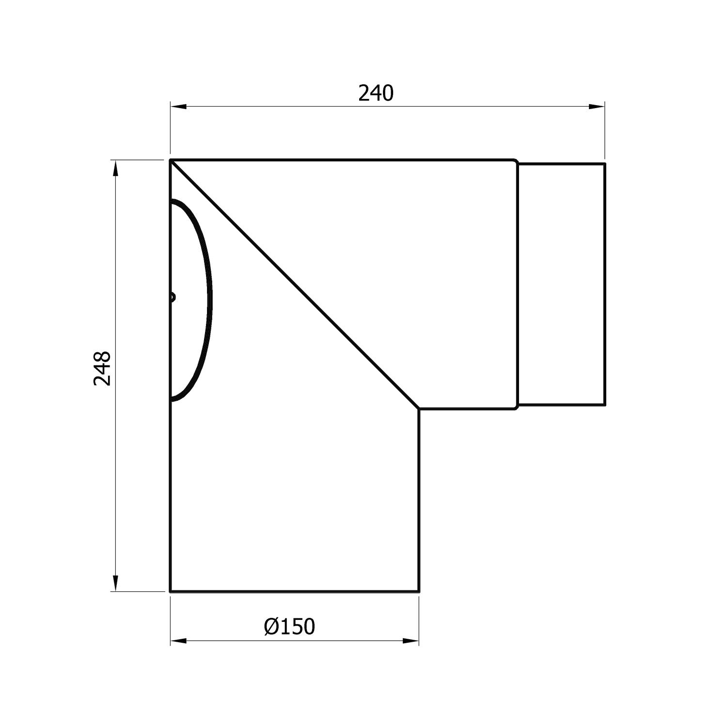 Raik Basic Rauchrohrbogen 150mm schwarz 90° – 2teilig mit Tür geschliffen für Rauchrohr / Ofenrohr