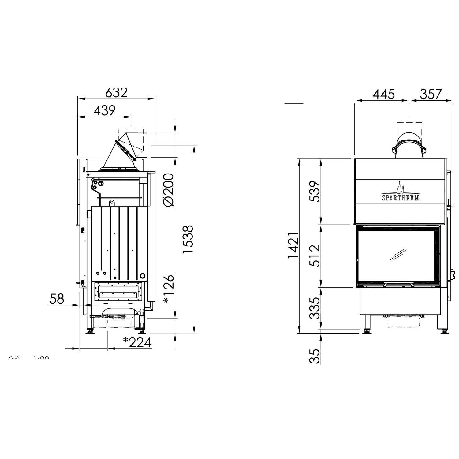 Spartherm Varia 2Lh H2O Kamineinsatz wassergeführt 200 mm RR
