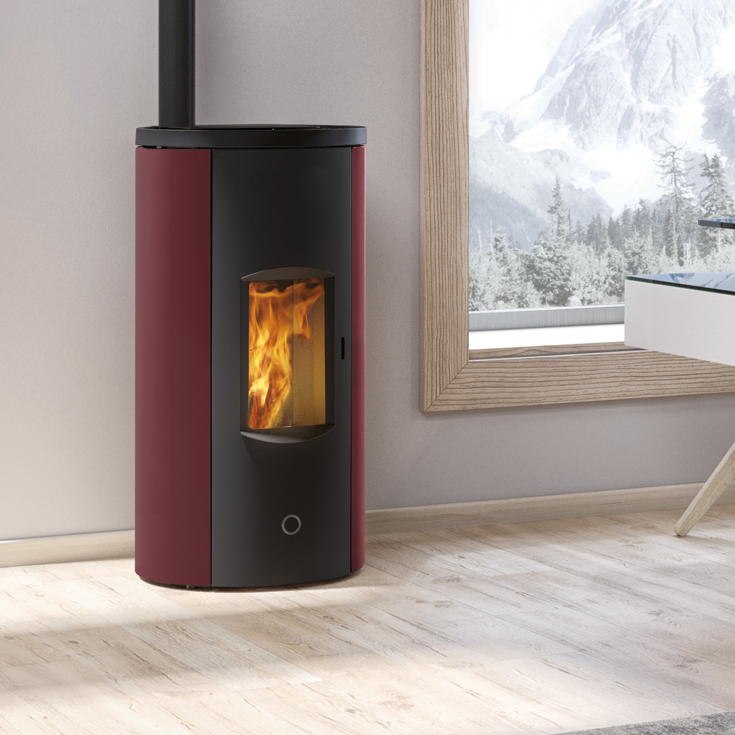 EK63 Like 90+ Evo Pelletofen Stahl bordeaux RR oben