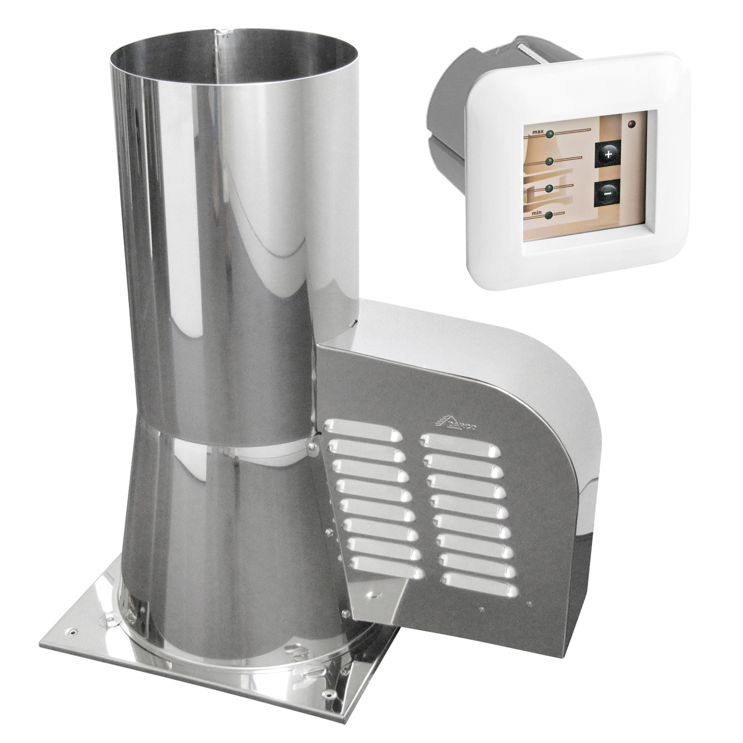 Rauchgasventilator GCK200 mit Bodenplatte + 12-Stufen-Regler Unterputz