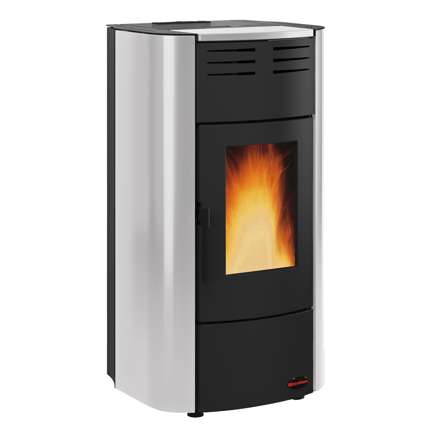 Extraflame RAFFAELLA IDRO H15 5.0.16 wasserführender Pelletofen Stahl GRLC grau - SH 550 Hygiene-Schichtenkombispeicher montiert silber -Heizungsausdehnungsgefäß 80 L