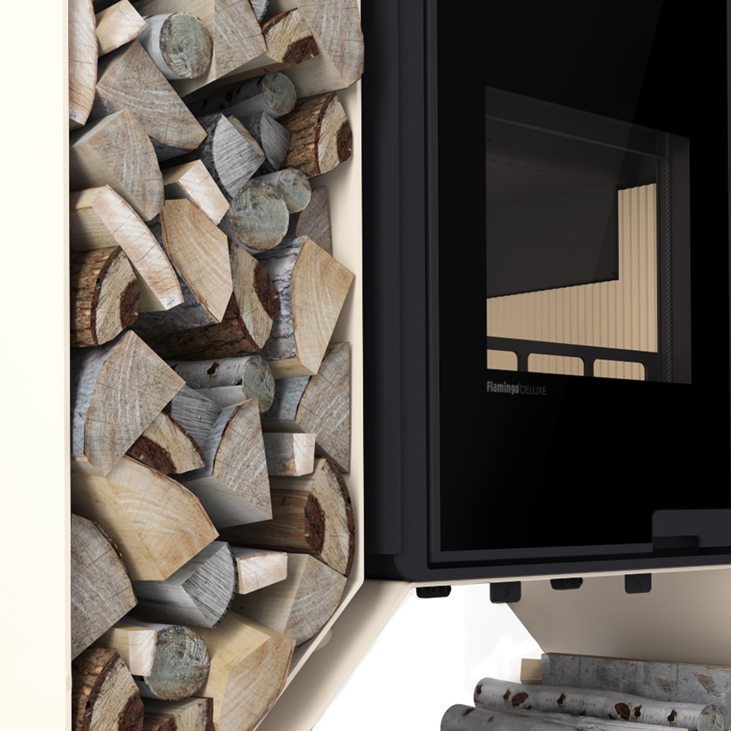 HS Flamingo Deluxe Kampa Kaminofen Creme Regal links