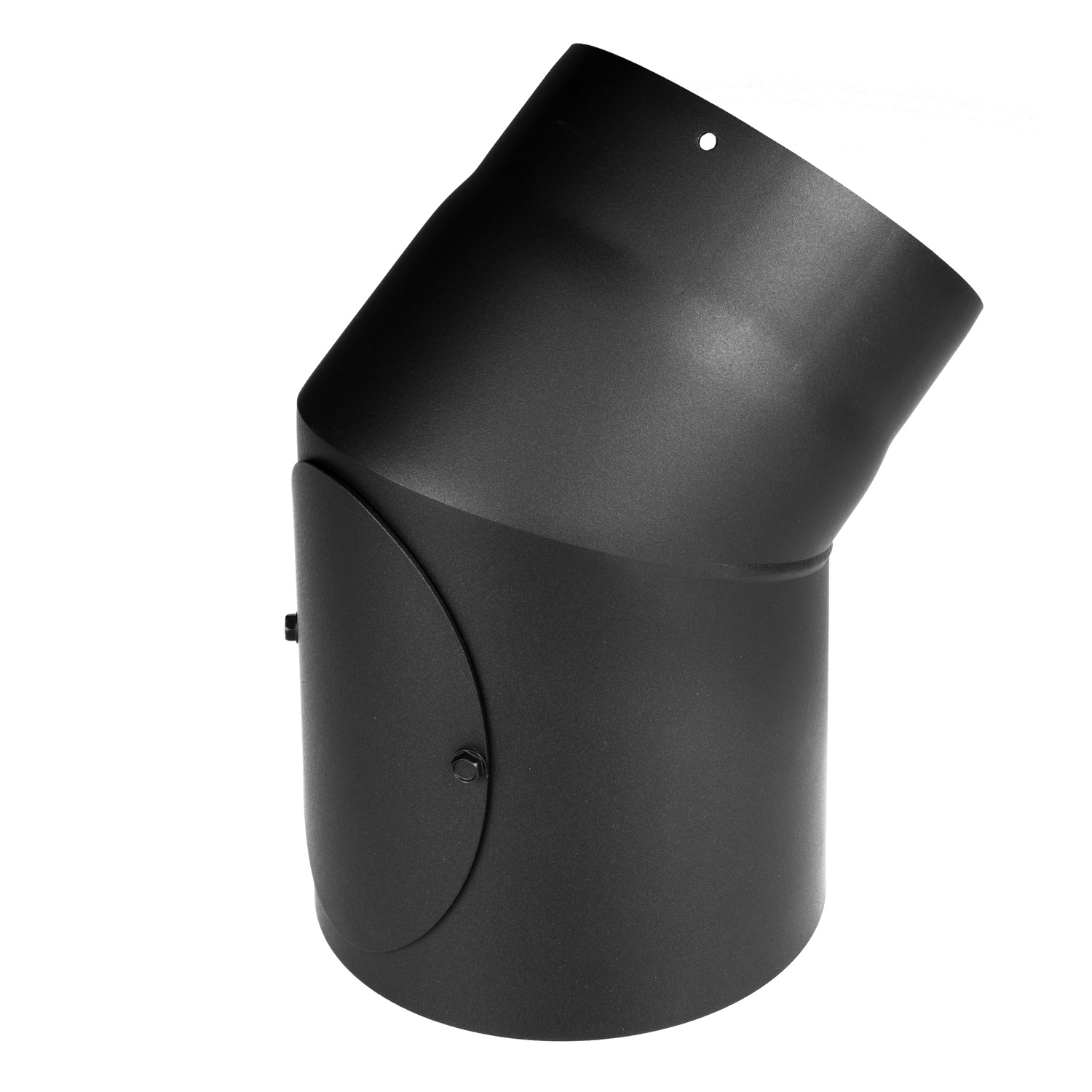 Raik Basic Rauchrohrbogen 130mm schwarz 45° mit Tür –R für Rauchrohr / Ofenrohr