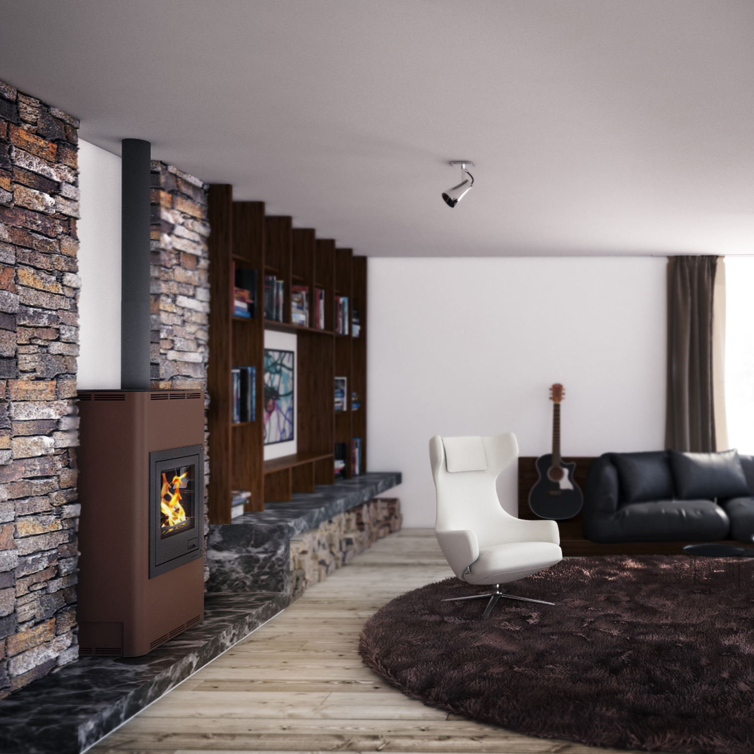 Aquaflam 17 Automatic Wasserführender Kaminofen Brown