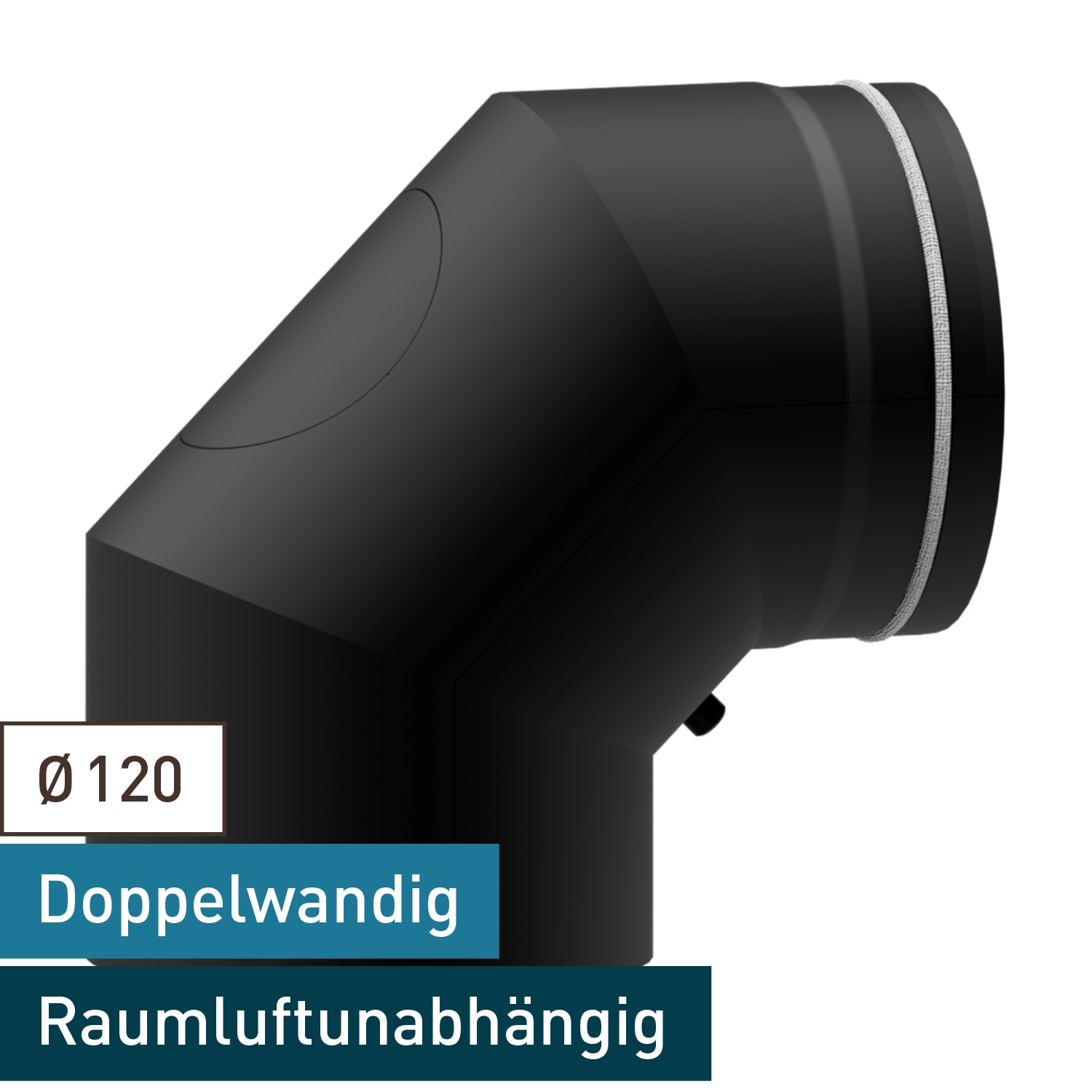 Raik Lifestyle DUO Rauchrohrbogen 120mm schwarz 90° mit Tür für Rauchrohr / Ofenrohr