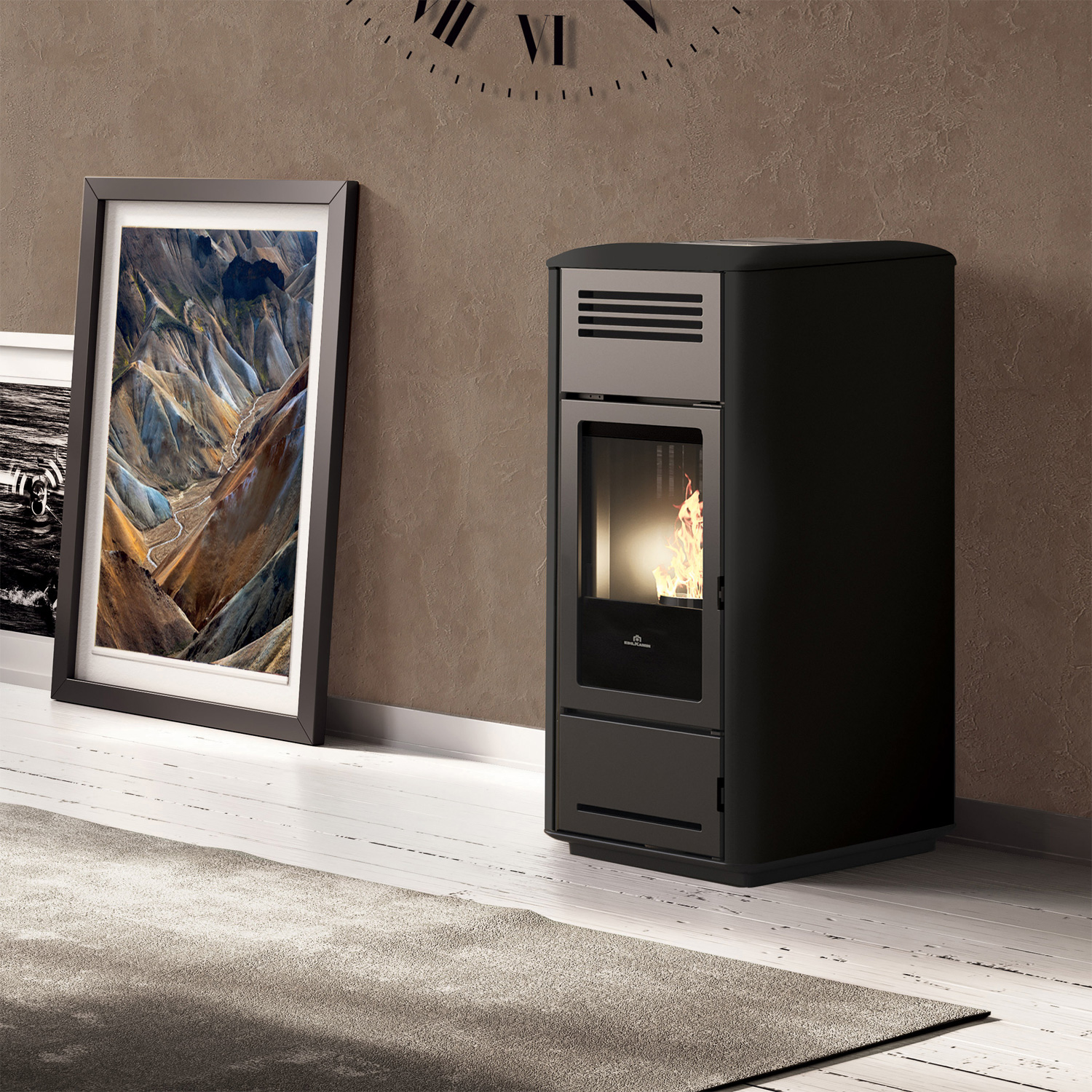 Edilkamin Milla H 15 EVO wasserführender Pelletofen Stahl glänzend Schwarz