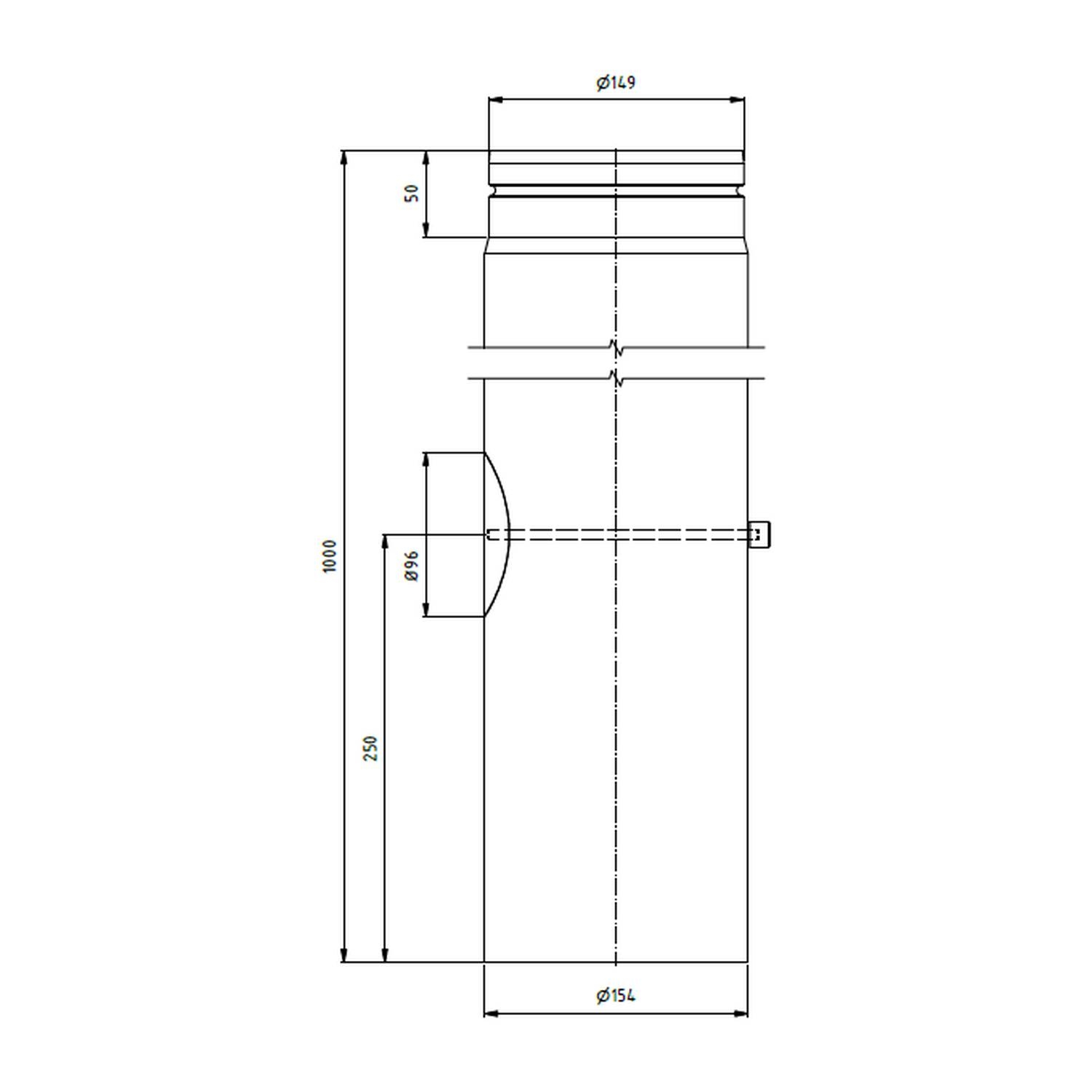 Raik Lifestyle Längenelement Durchmesser 150x1000x2,00mm eingezogen mit eingelegter Tür mit Dichtung schwarz für Rauchrohr/ Ofenrohr