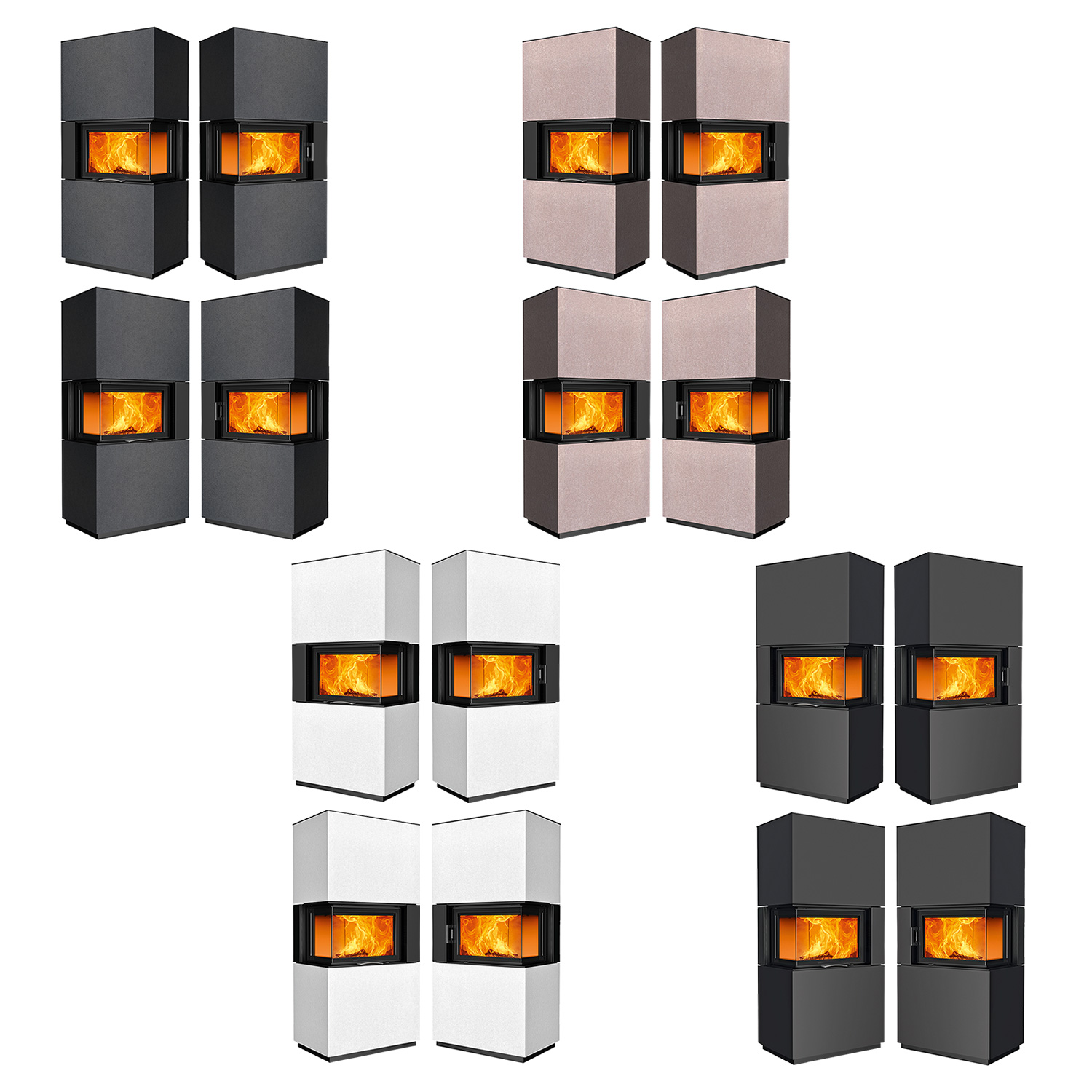 Austroflamm Sam 2.0 Kaminbausatz Eckverglasung rechts mit Schiebetür Beton Polar White