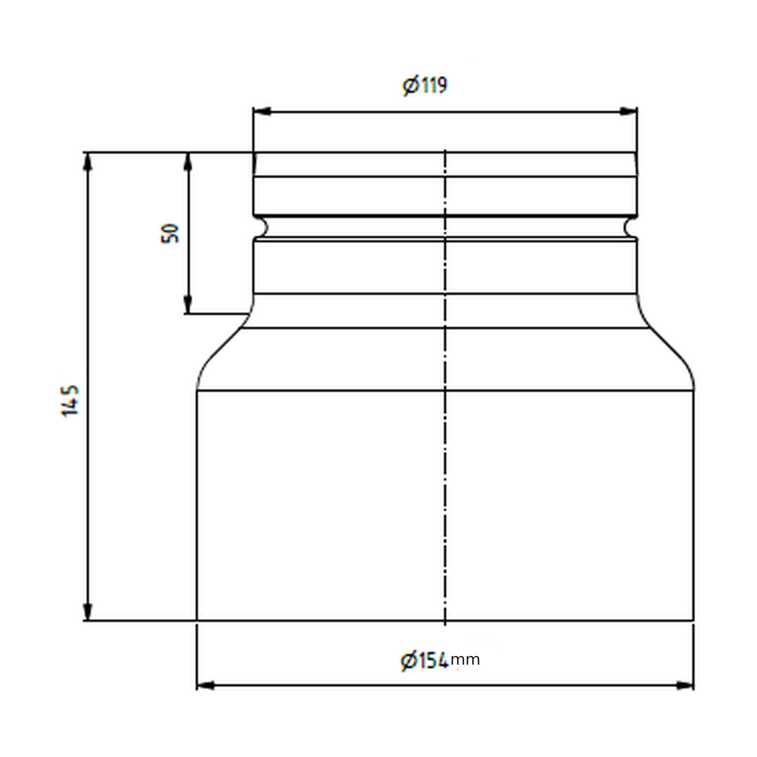 Raik Lifestyle Reduktion Durchmesser 150w/Durchmesser 120e 2,00mm l=145mm mit Dichtung grau für Rauchrohr/ Ofenrohr