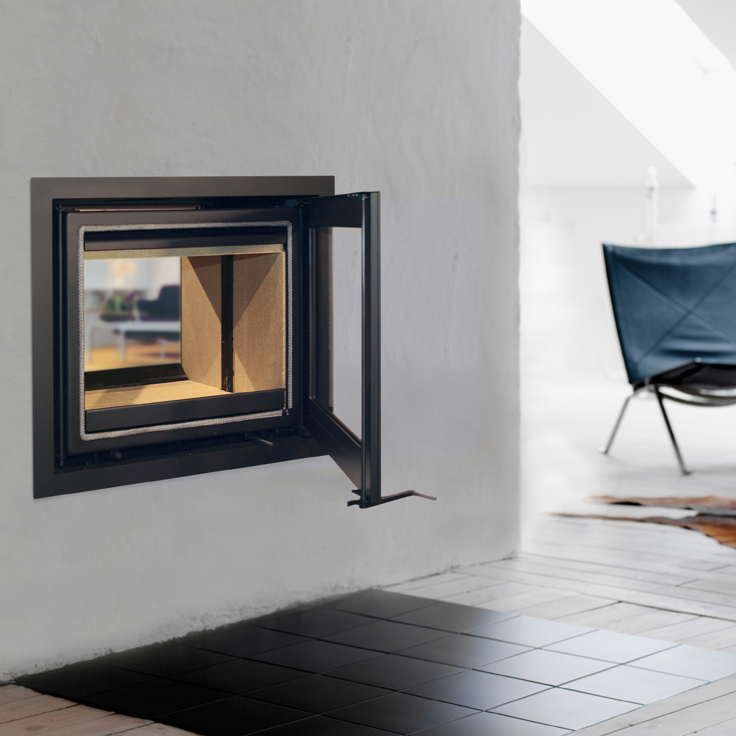 Lotus H570 T Kamineinsatz Farbe Schwarz, Scharniere rechts