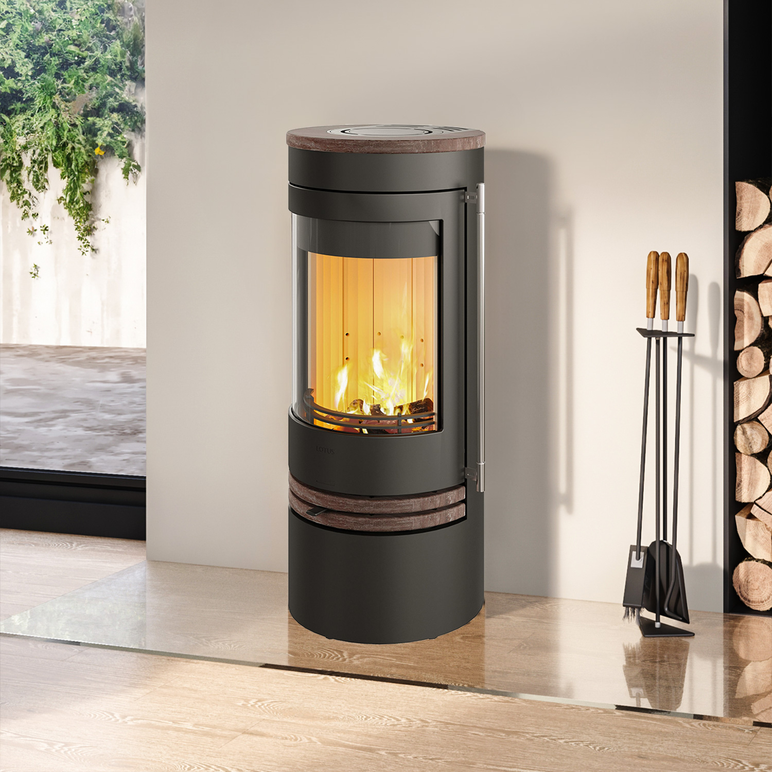 Lotus Kaminofen Orbis 1 Coffee Stone , RR hinten od. RR oben / optional Griffvarianten