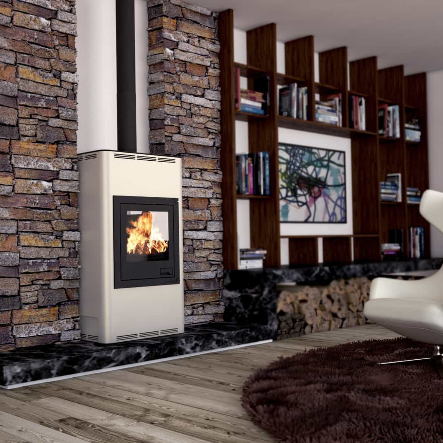 Aquaflam 17 Automatic Wasserführender Kaminofen Creme