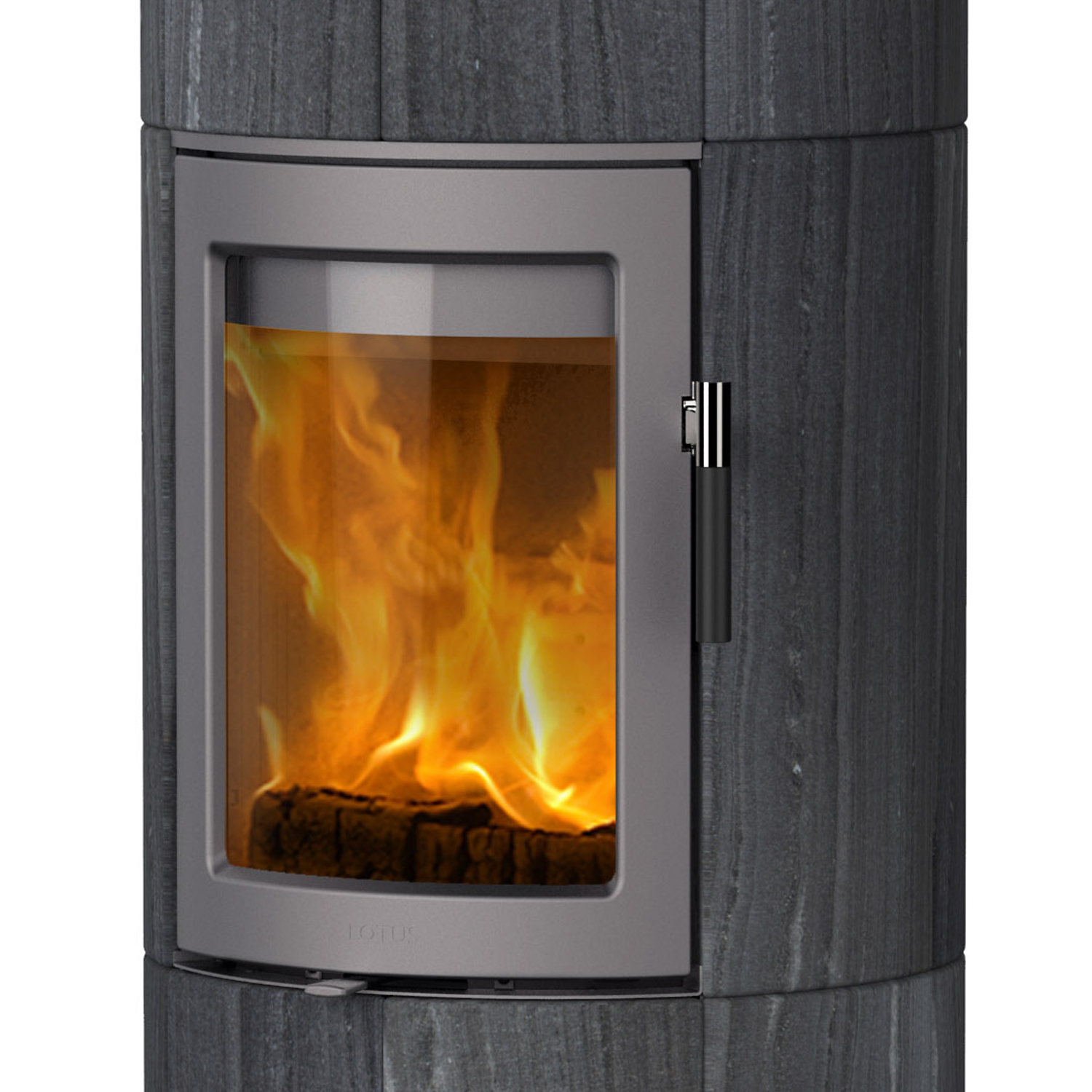 Lotus Maestro 152 Kaminofen Grau/ Indian Night, Rauchabgang hinten