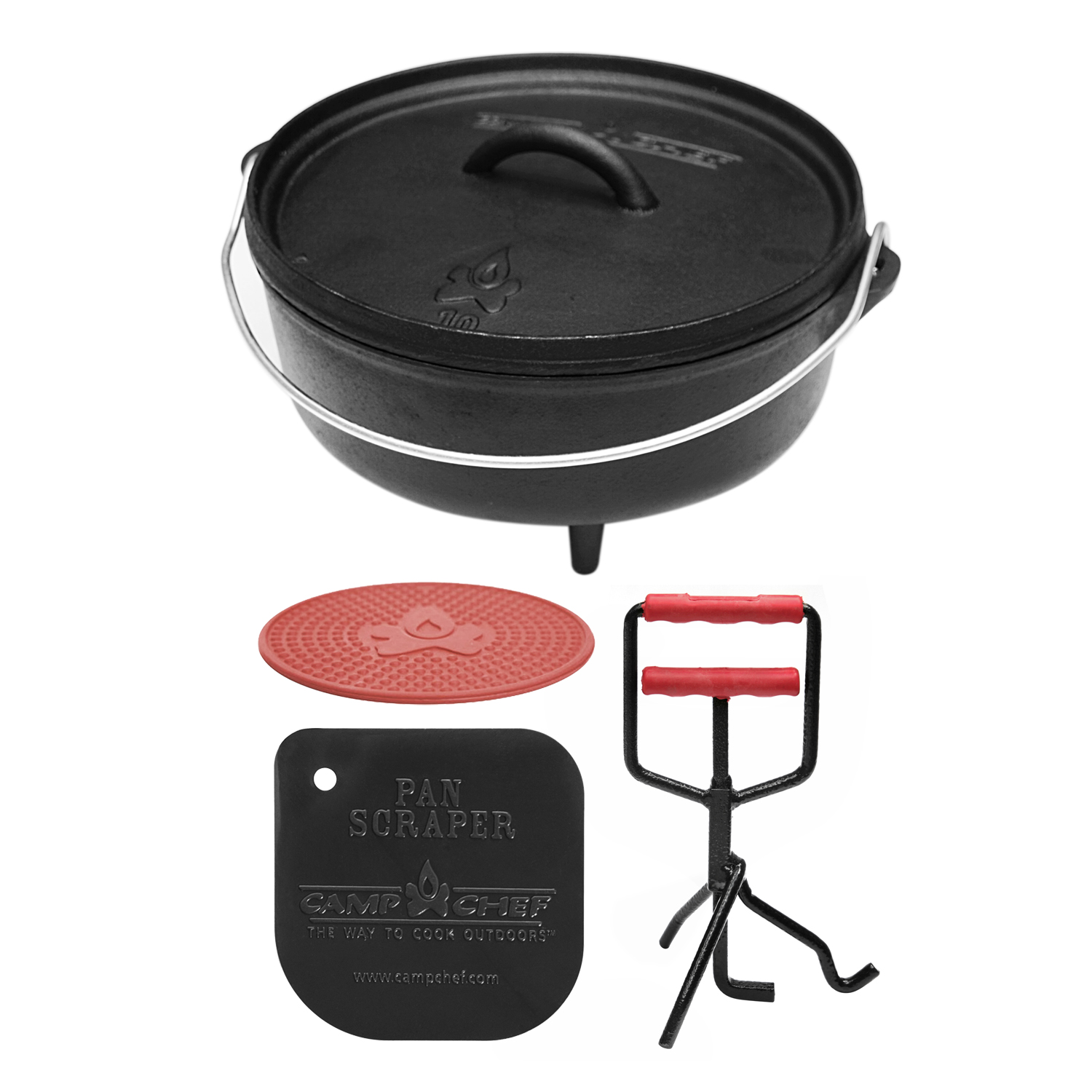 Camp Chef Set: Classic Dutch Oven SDO-10 mit Profi-Deckelheber, Hot Pad und Reinigungsschaber Camp Chef Set: Classic Dutch Oven SDO-10 mit Profi-Deckelheber, Hot Pad und Reinigungsschaber