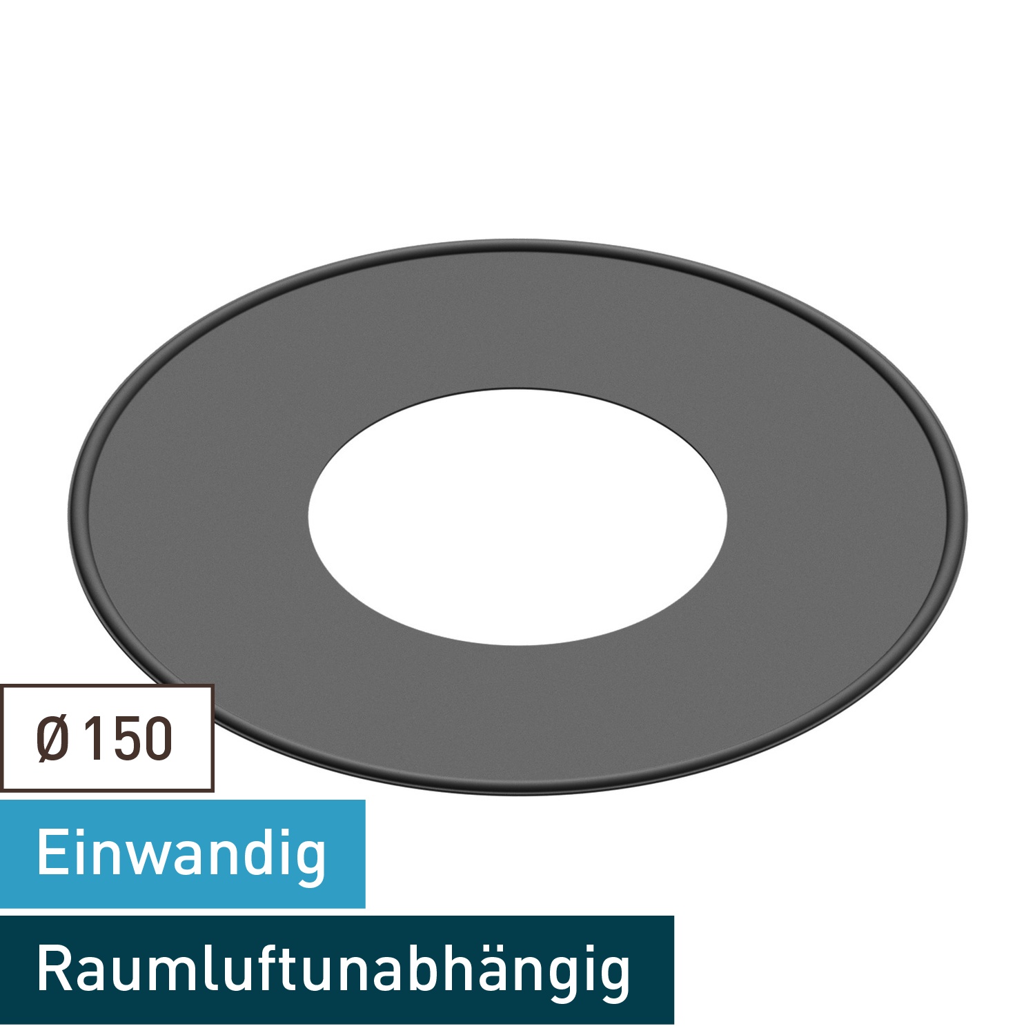 Raik Lifestyle Rosette 150mm schwarz mit Dichtung für Rauchrohr / Ofenrohr