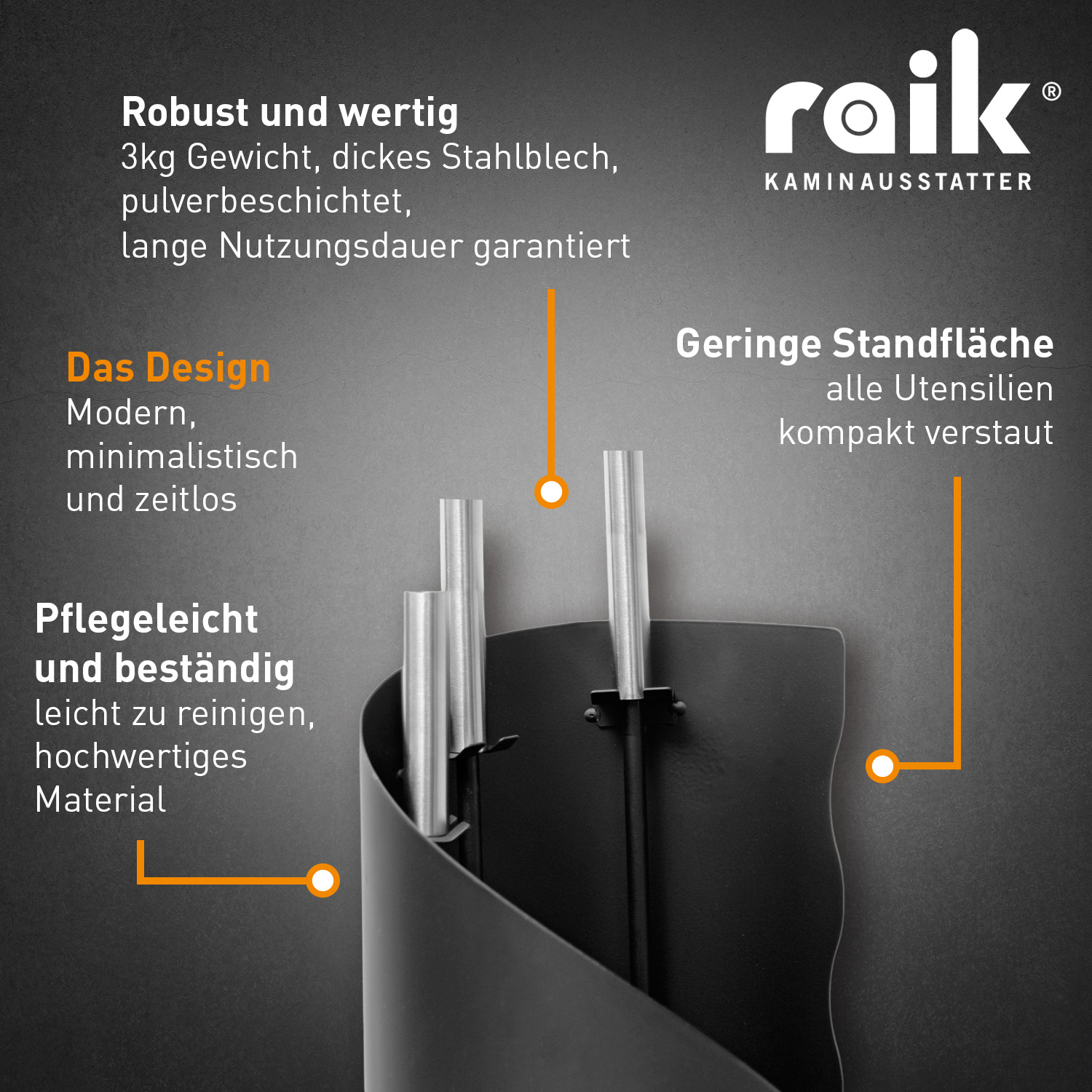 Raik Kaminbesteck Fritz, 3-teilig, schwarz, Edelstahlgriffe, 61 cm
