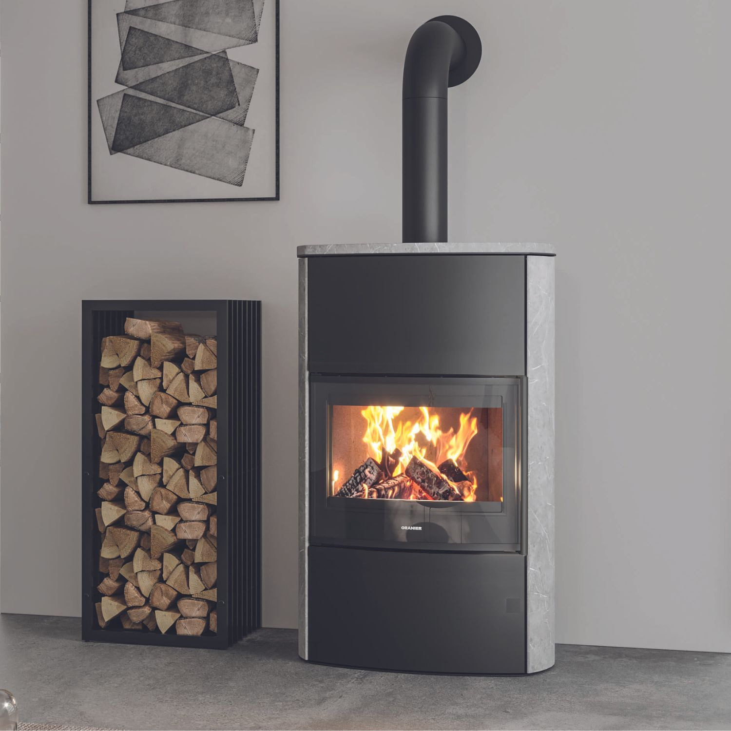 Oranier Feras W+ Kaminofen Stahl Schwarz / Speckstein