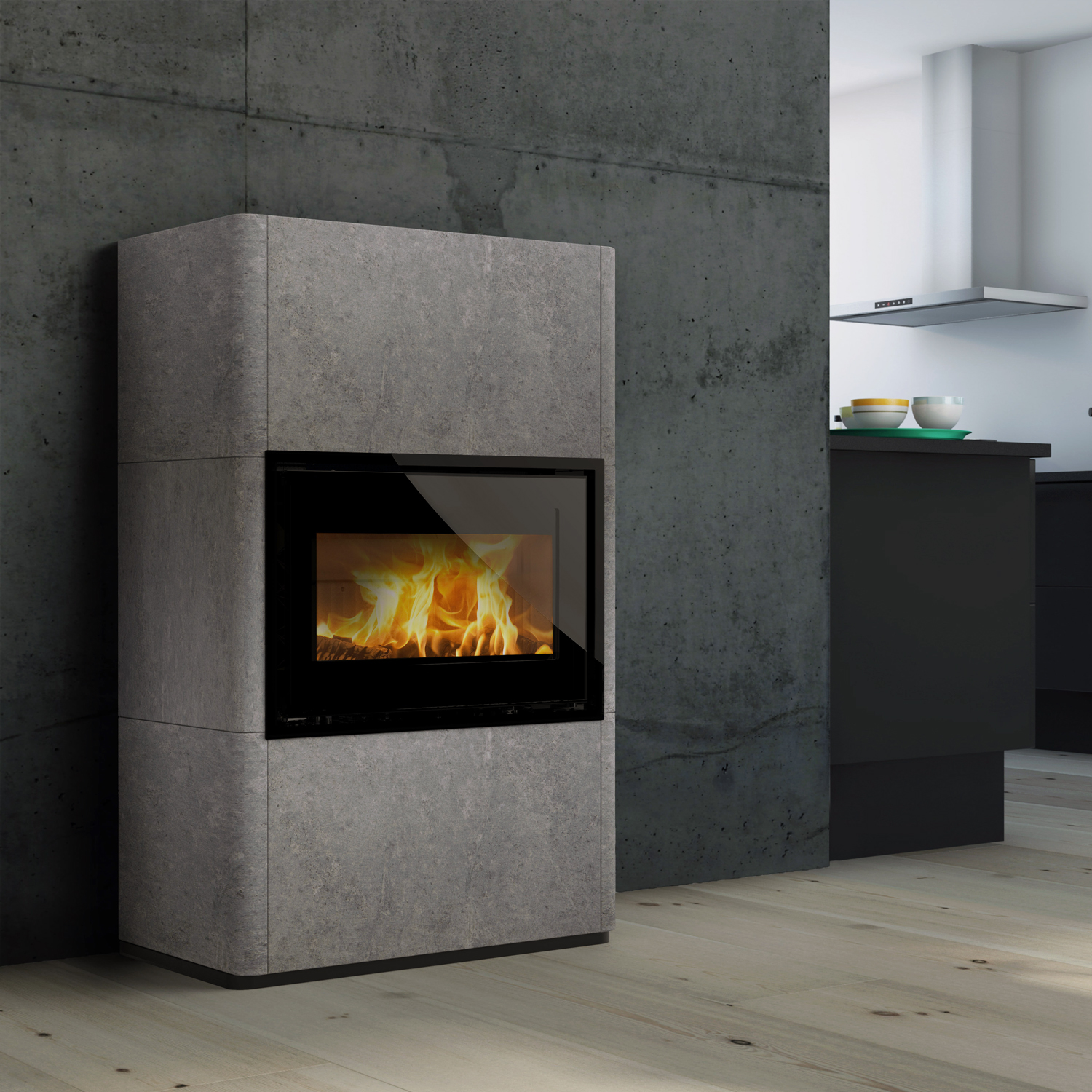 Lotus Beto 470M Kaminofen Magic Tür, Topplatte Grau, Rauchabgang hinten + 1 m³ Kaminholz gratis