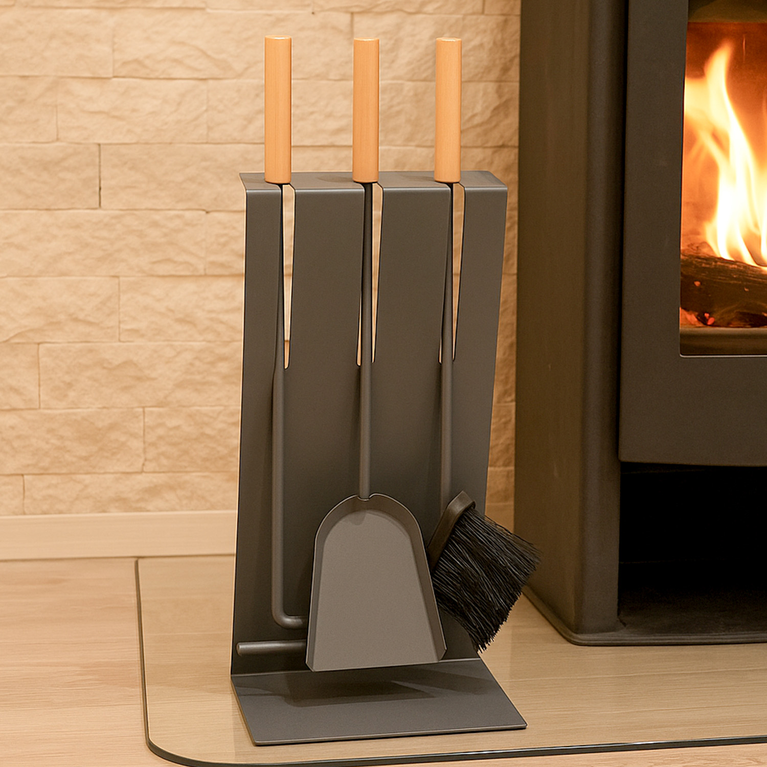 Raik Kaminbesteck Gustav, 3-teilig, Anthrazit, Holzgriffe , 60cm
