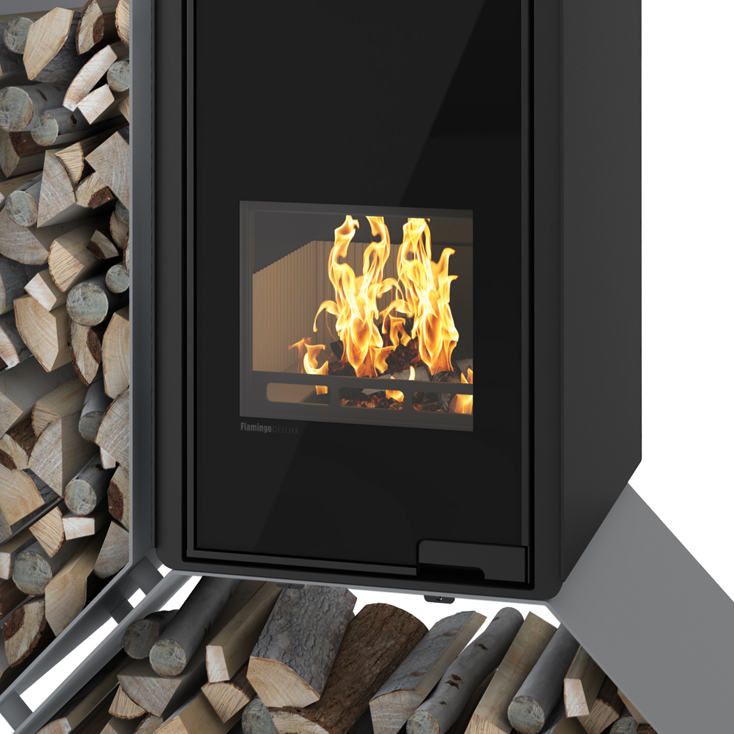 HS Flamingo Deluxe Kampa Kaminofen Grau Regal links