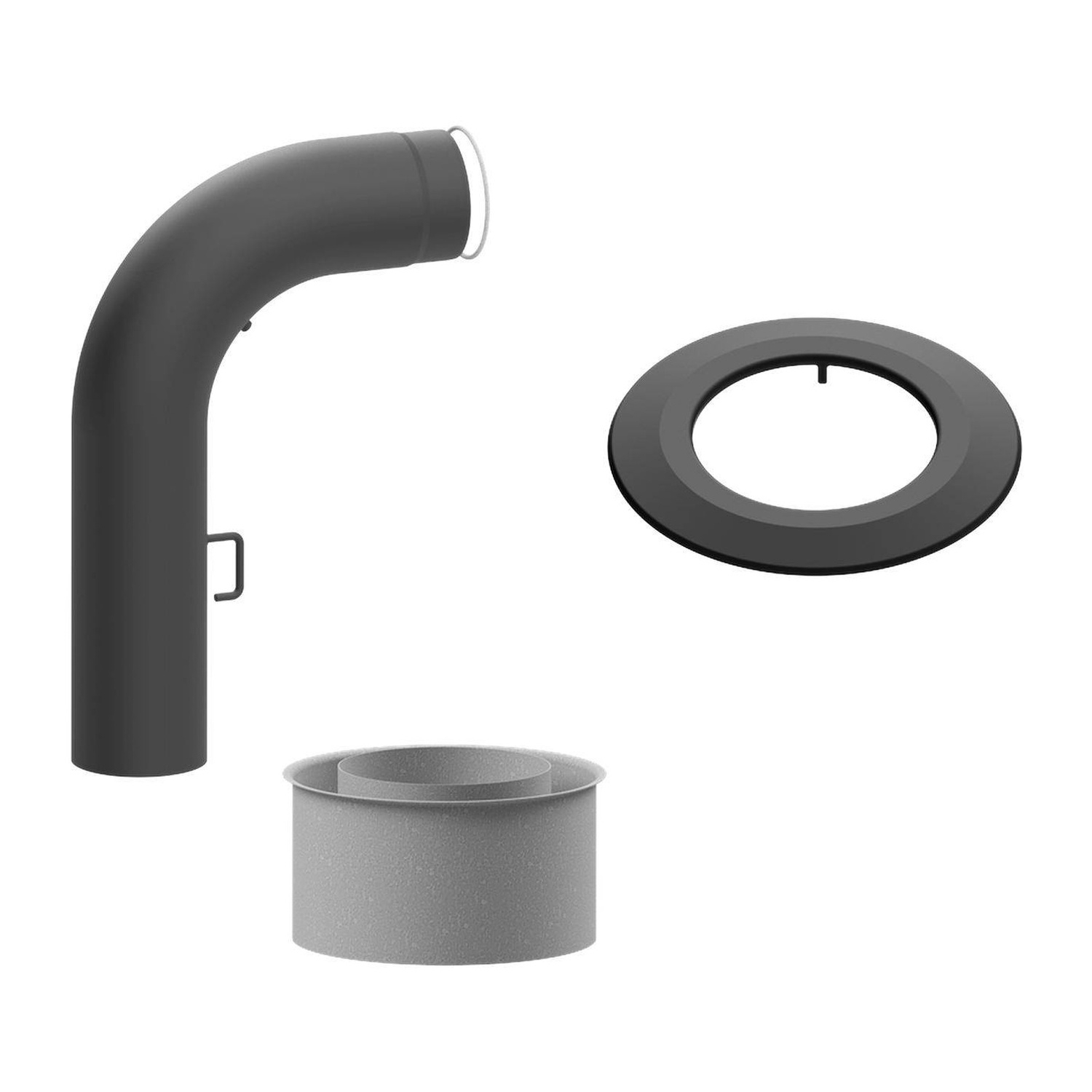 Raik Lifestyle Set Winkelbogen 150mm grau 90° glatt 700/450 mit Tür und Drosselklappe für Rauchrohr / Ofenrohr